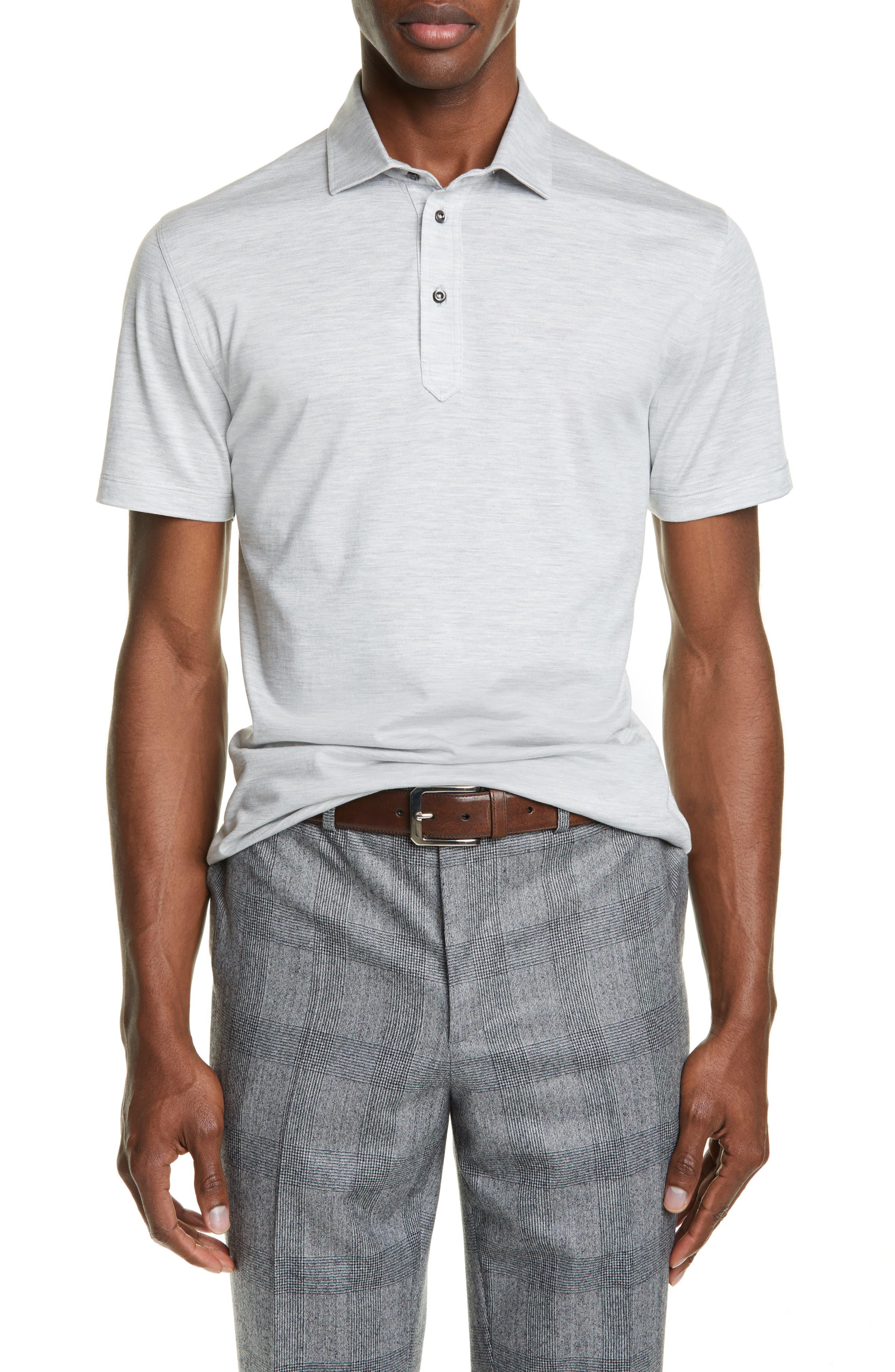 Brunello Cucinelli Silk & Cotton Polo Shirt in Pearl Grey (White) for ...