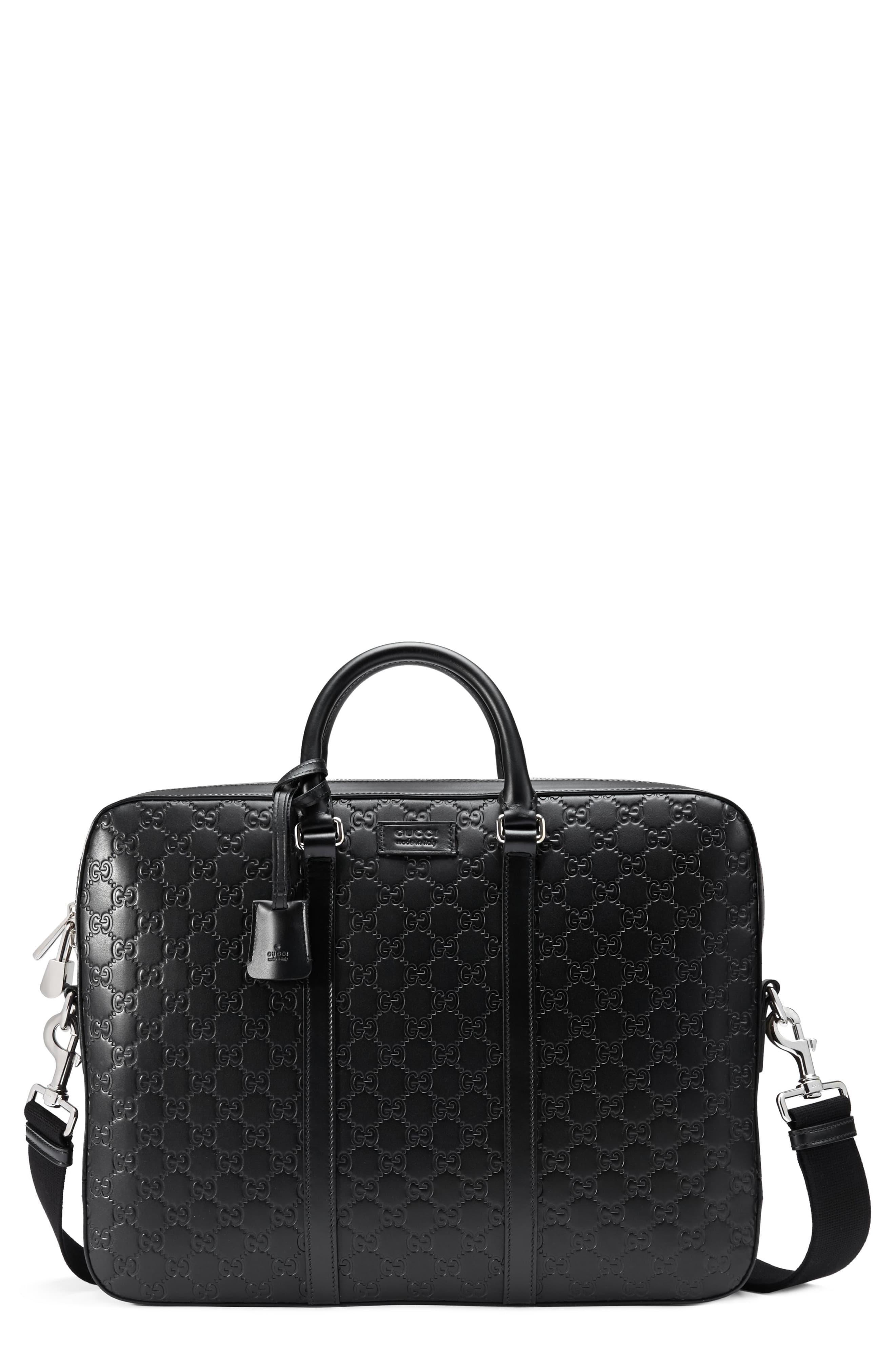Gucci Signature Leather Briefcase in Black for Men - Lyst