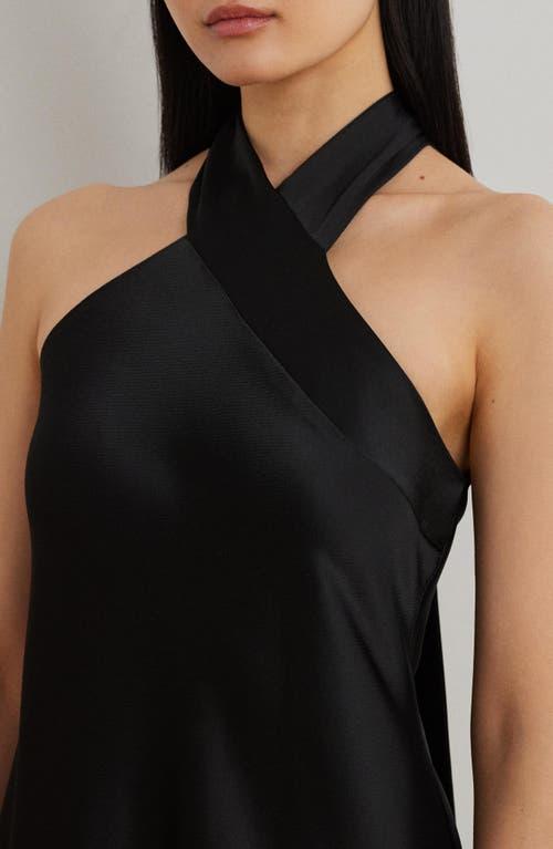 Ralph Lauren Satin Charmeuse Cocktail Halter Dress in Black | Lyst
