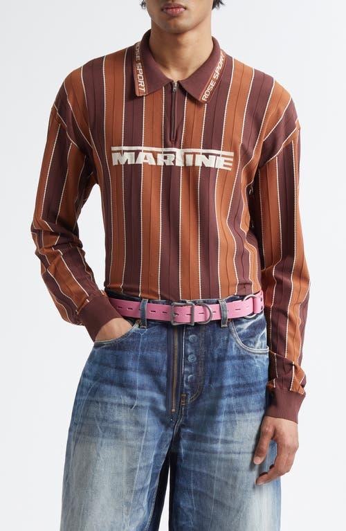 Martine Rose Logo Jacquard Stripe Long Sleeve Zip Polo in Brown