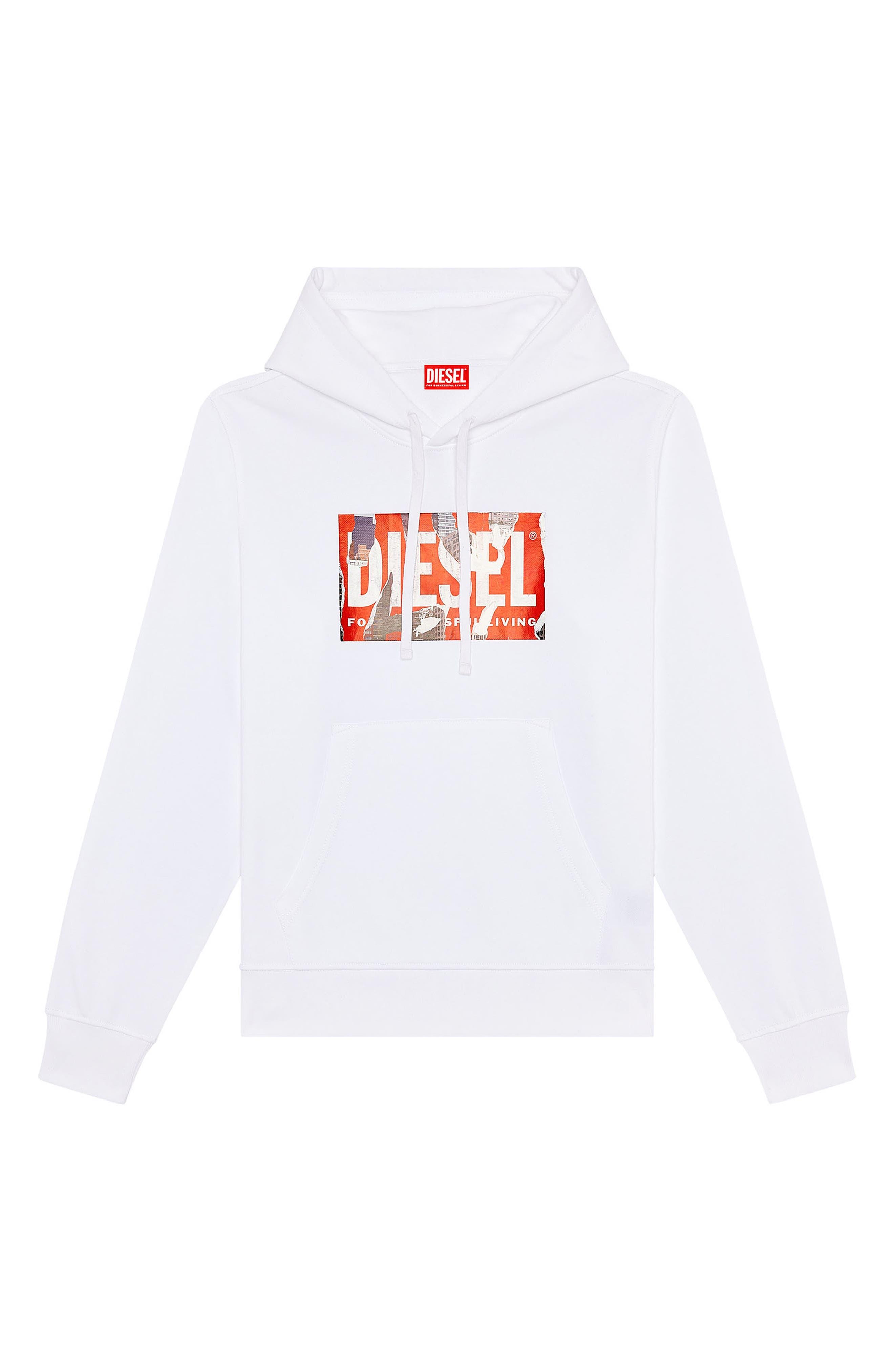DIESEL Ginn Cotton Graphic Hoodie in White for Men | Lyst