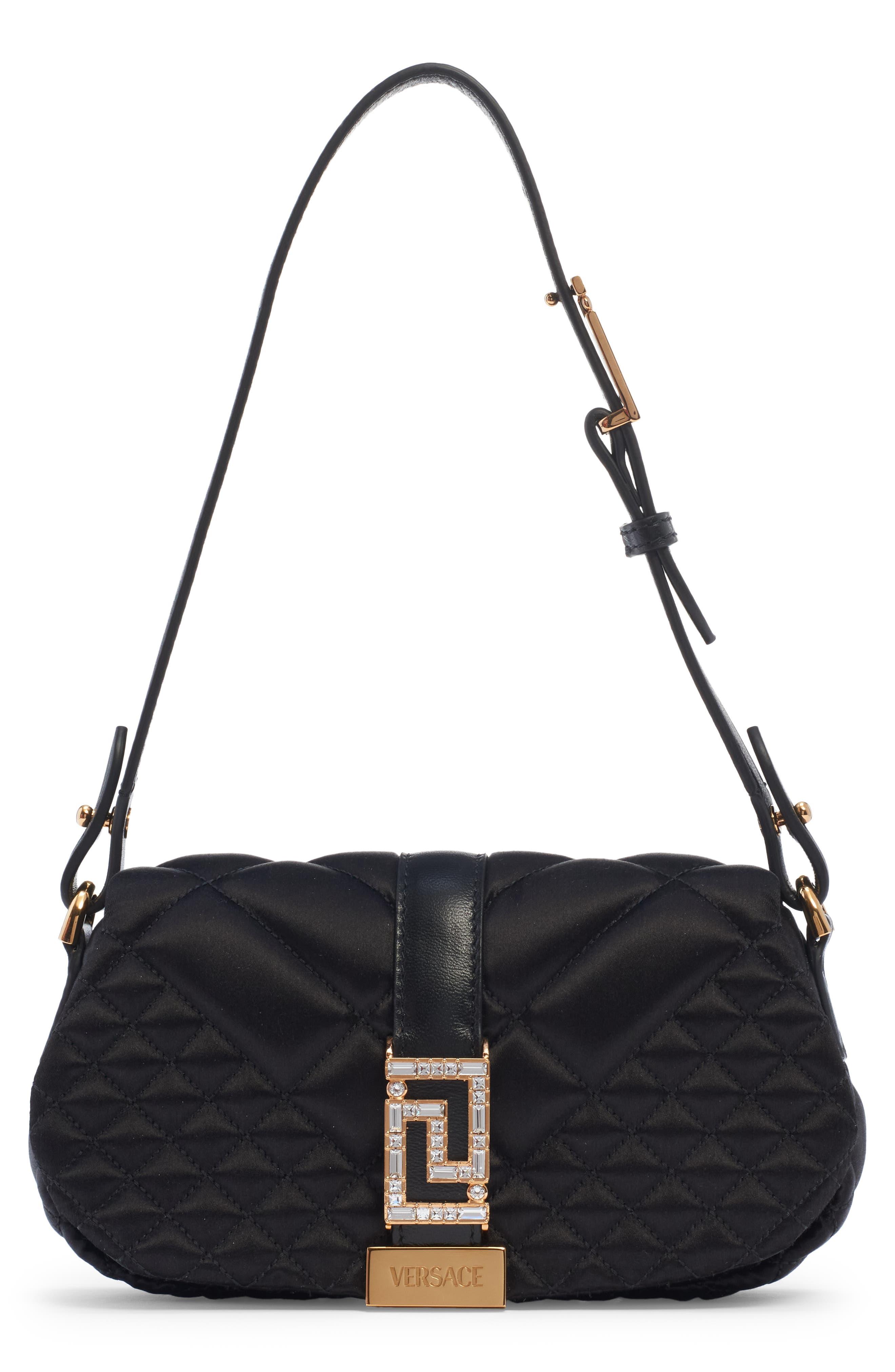 Versace Mini Greca Goddess Quilted Satin Top Handle Bag in Black | Lyst