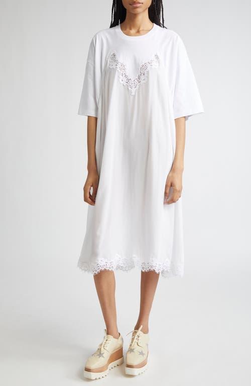 Stella McCartney Lace Trim Mixed Media T-Shirt Dress in White | Lyst
