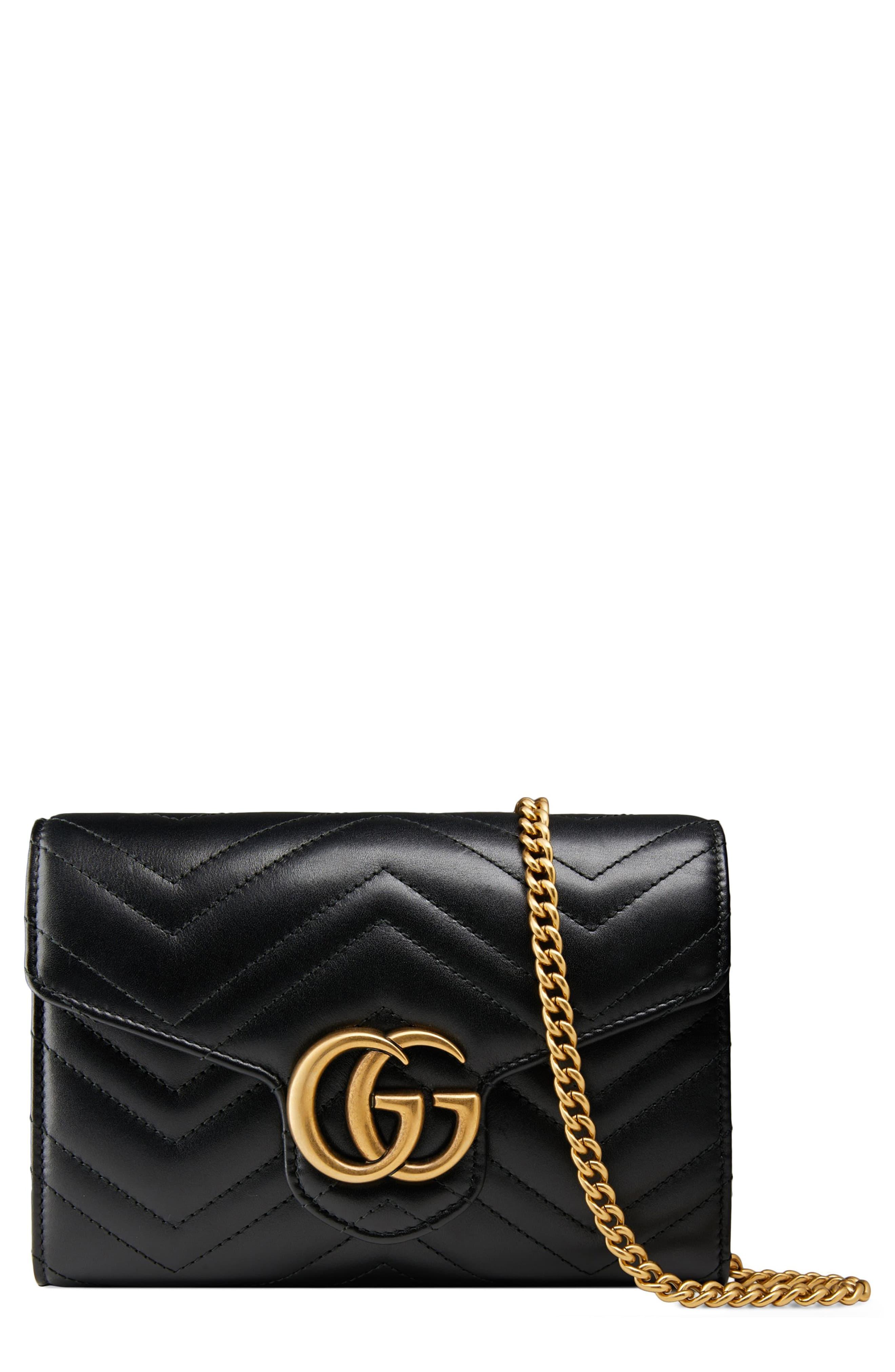 gg marmont matelassé leather wallet on a chain