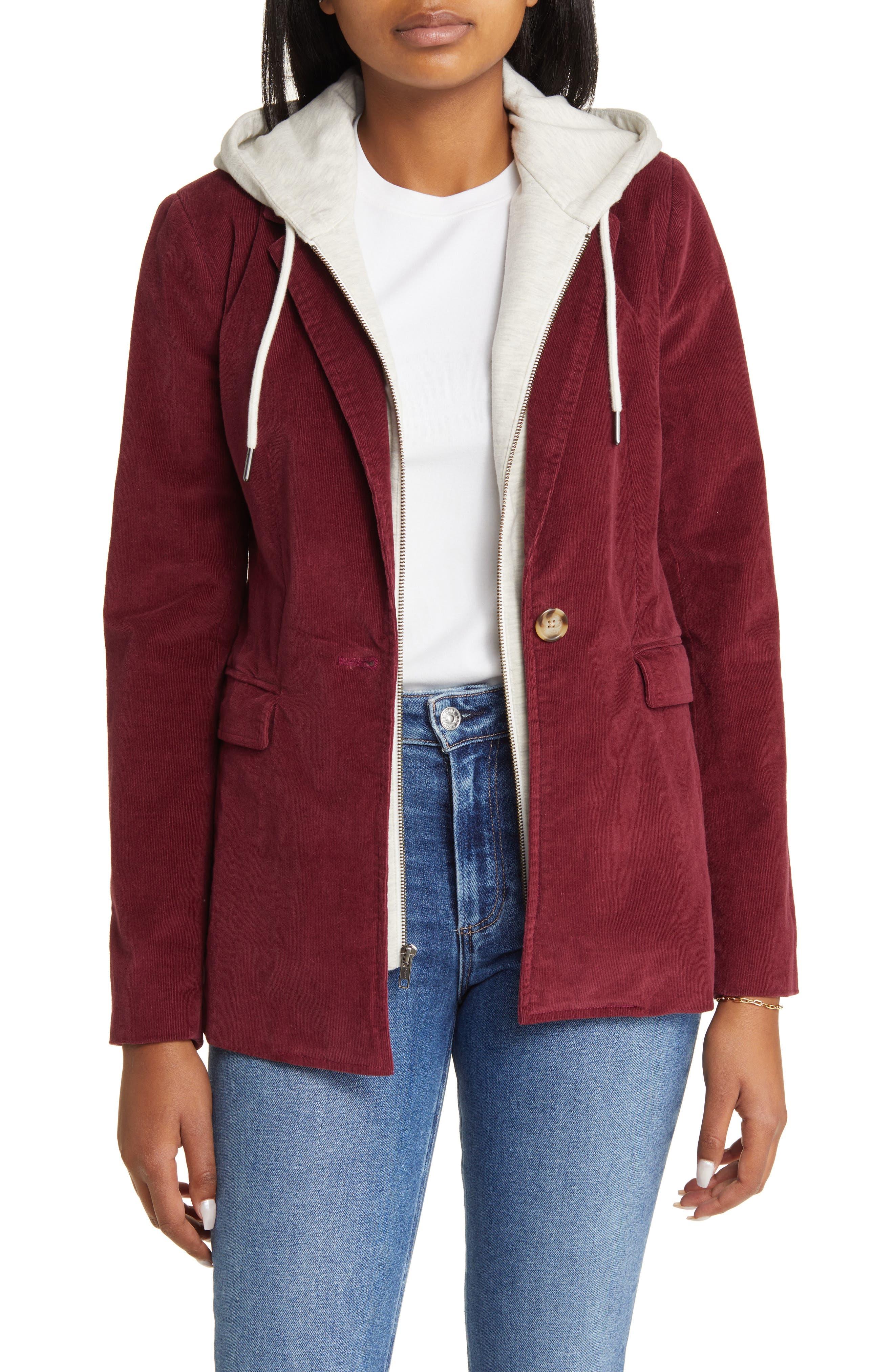 Caslon Caslon(r) Corduroy Blazer With Removable Hood in Red | Lyst