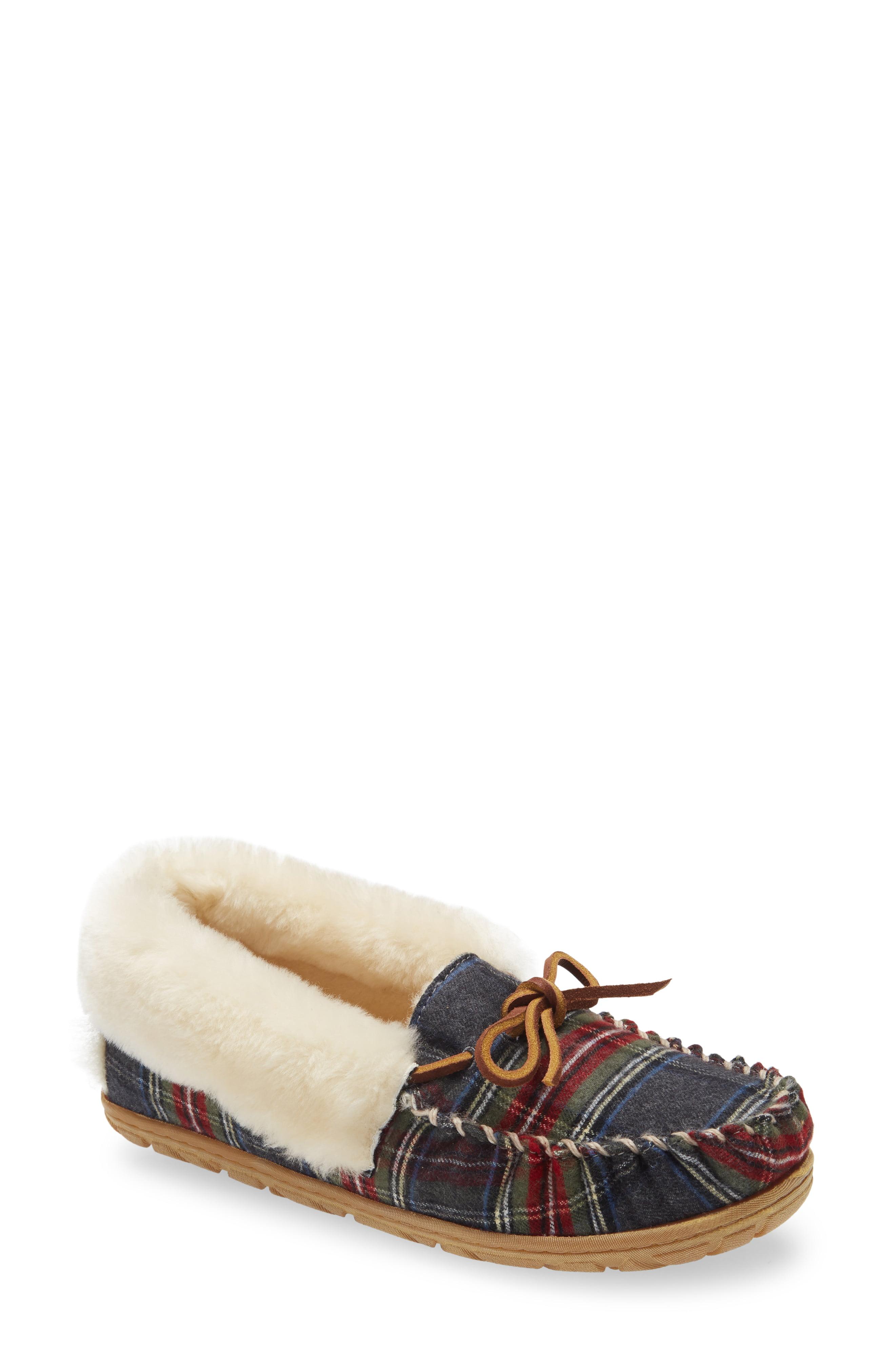 L.L. Bean Wicked Good Genuine Shearling Plaid Moccasin Slipper Lyst