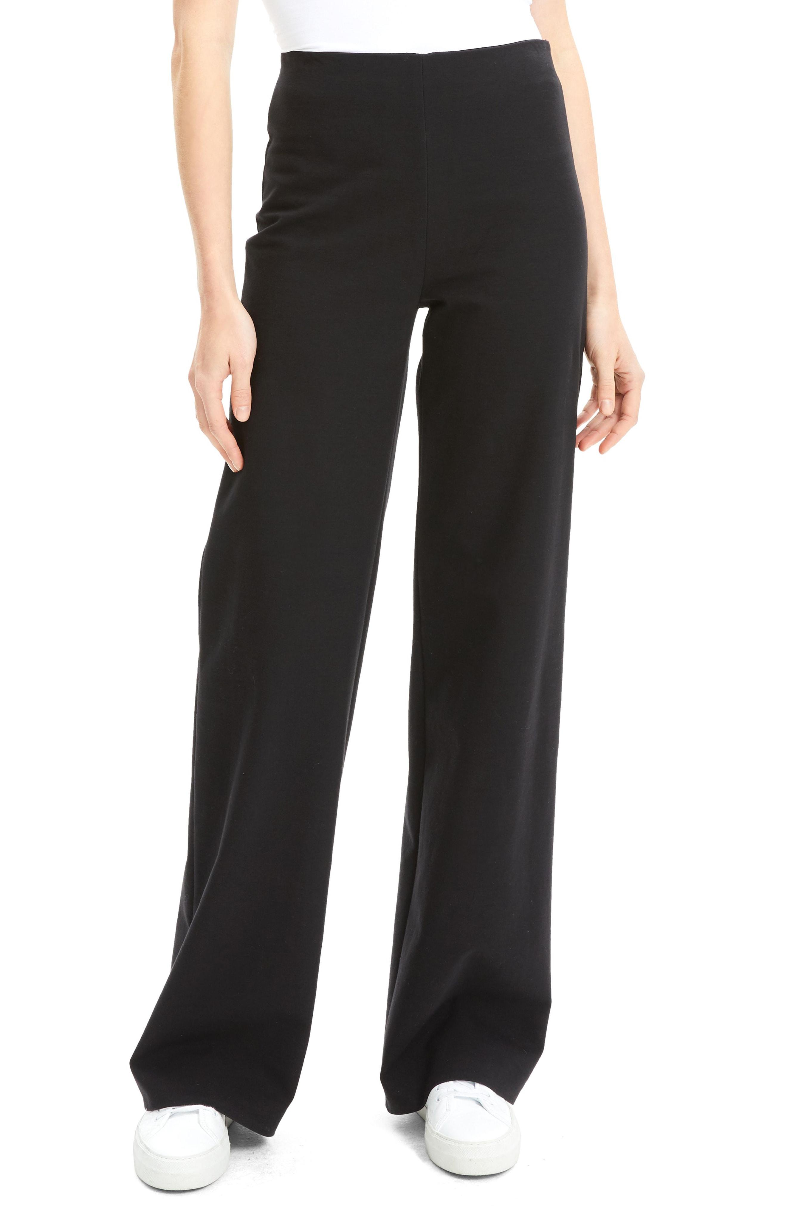 Lyst - Theory Cotton Ponte Wide Leg Pants in Black