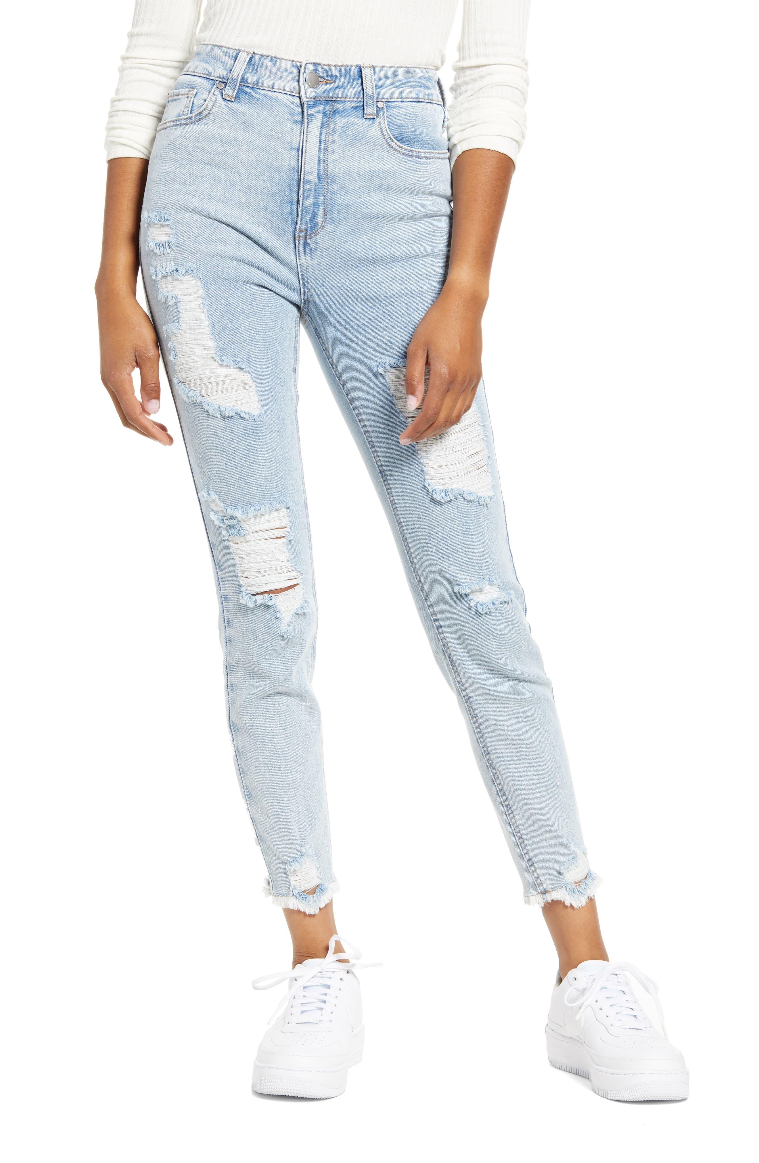 Tinsel Denim Ripped High Waist Mom Jeans In Blue Lyst
