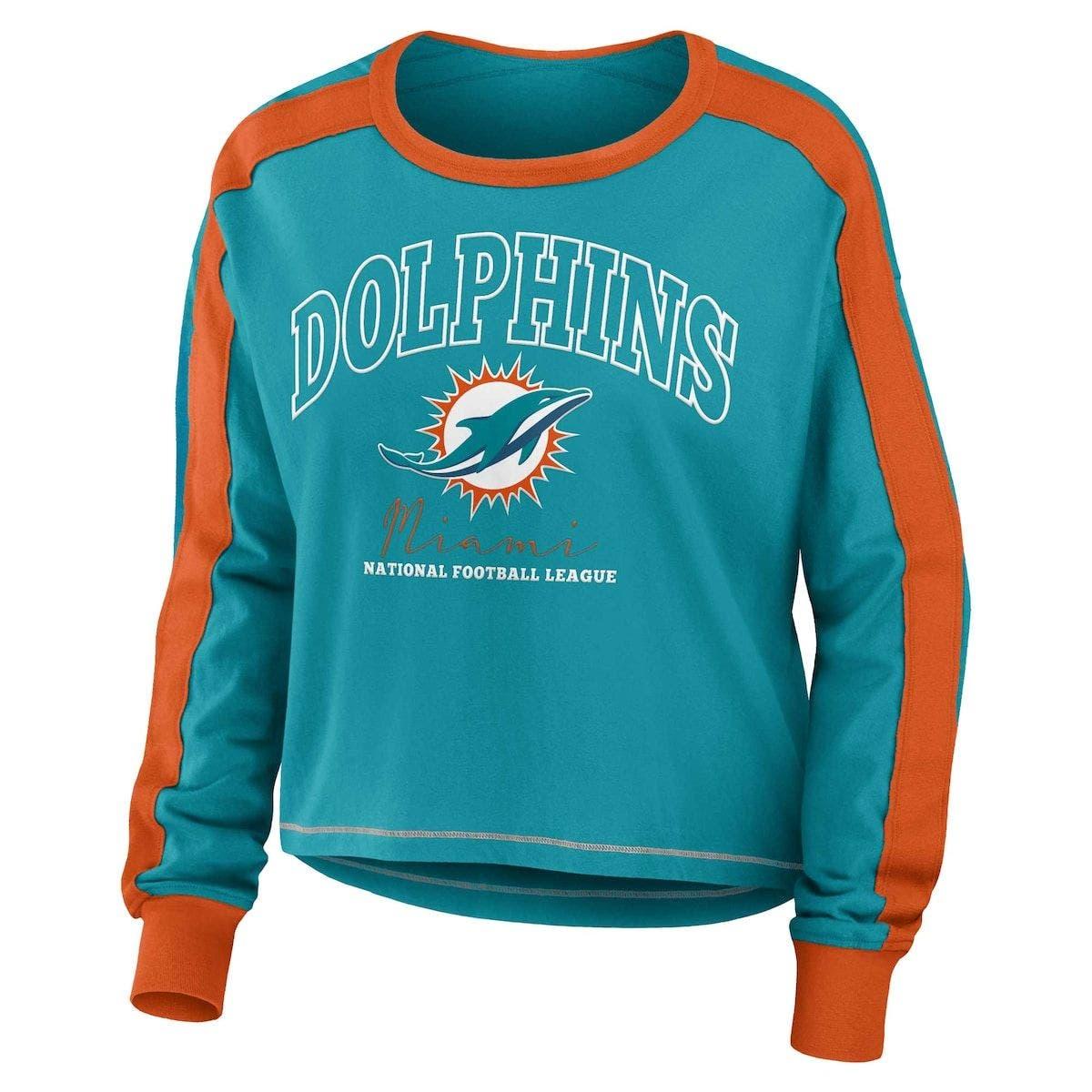 Miami Dolphins WEAR by Erin Andrews Women's Domestic Cropped Long Sleeve T- Shirt - White