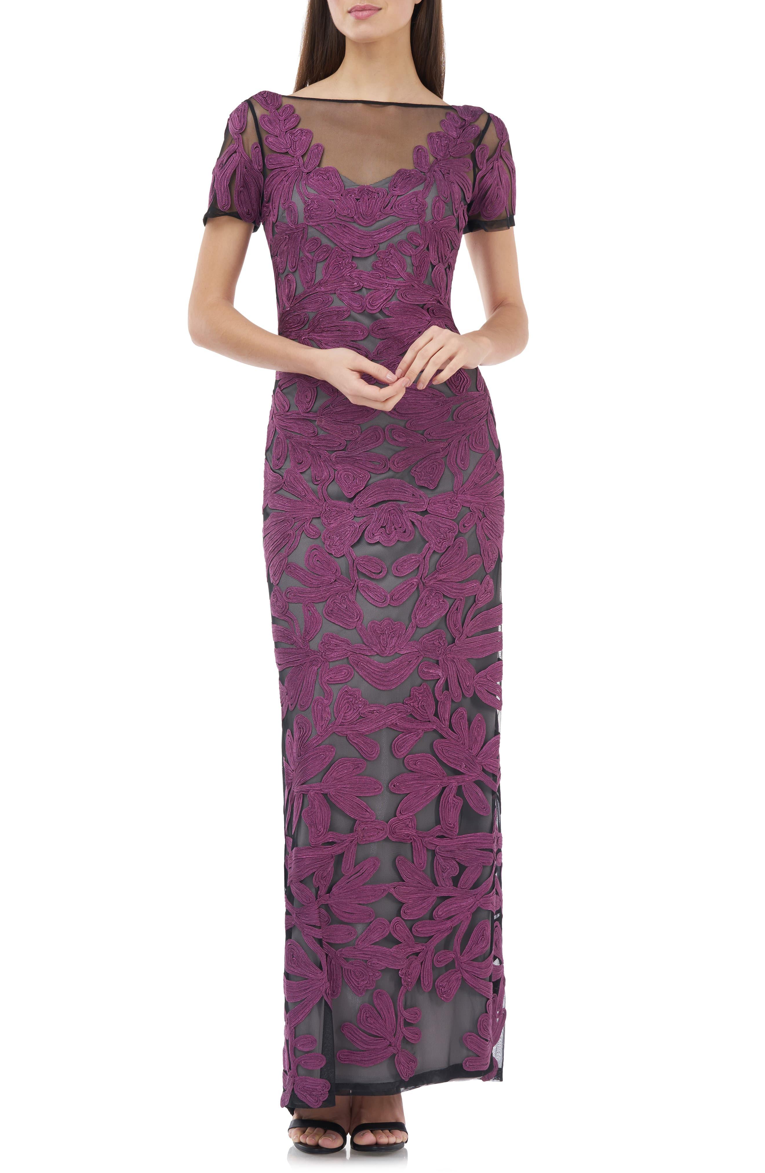 js collections illusion yoke beaded column gown