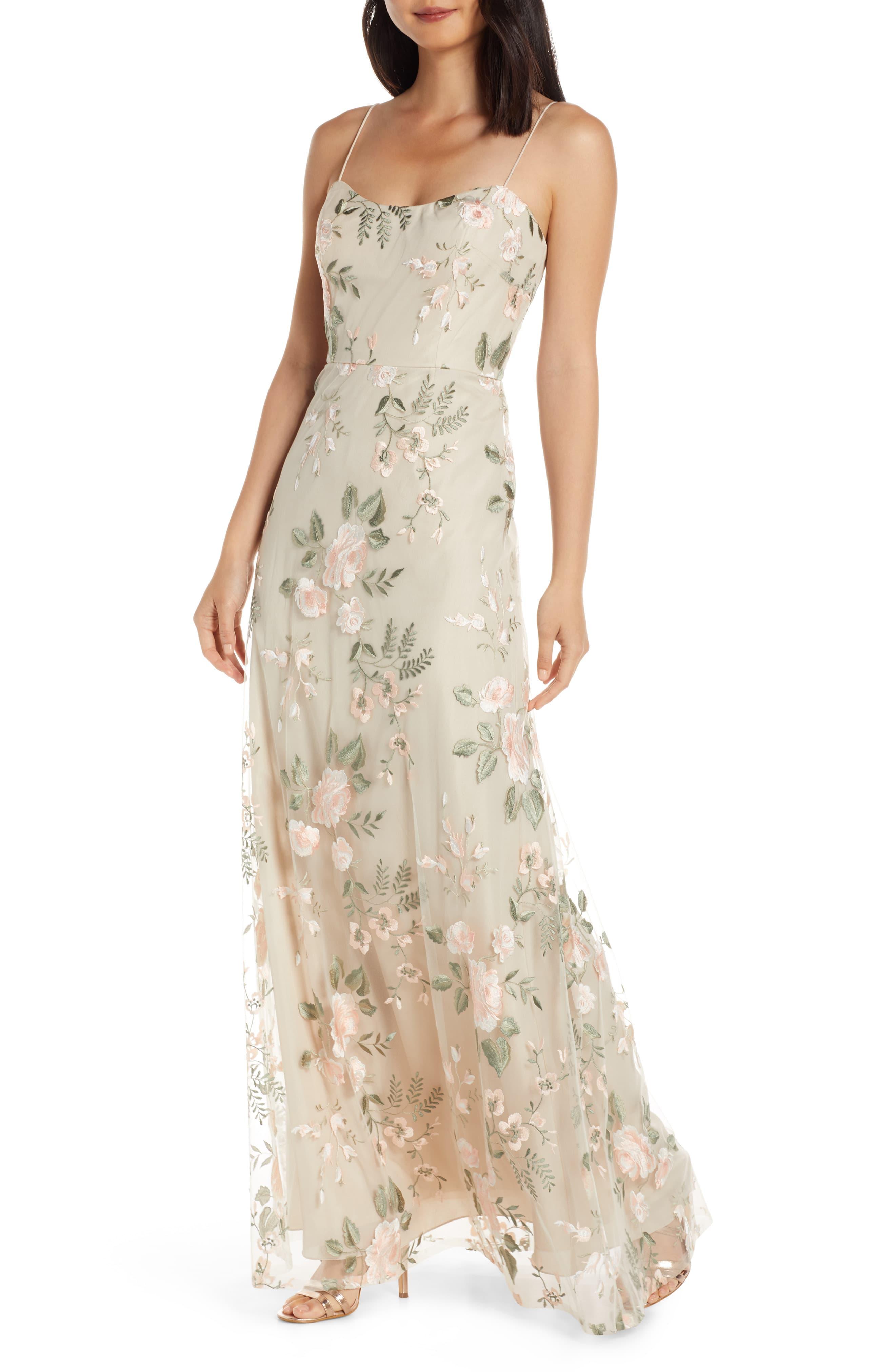 floral embroidered tulle gown