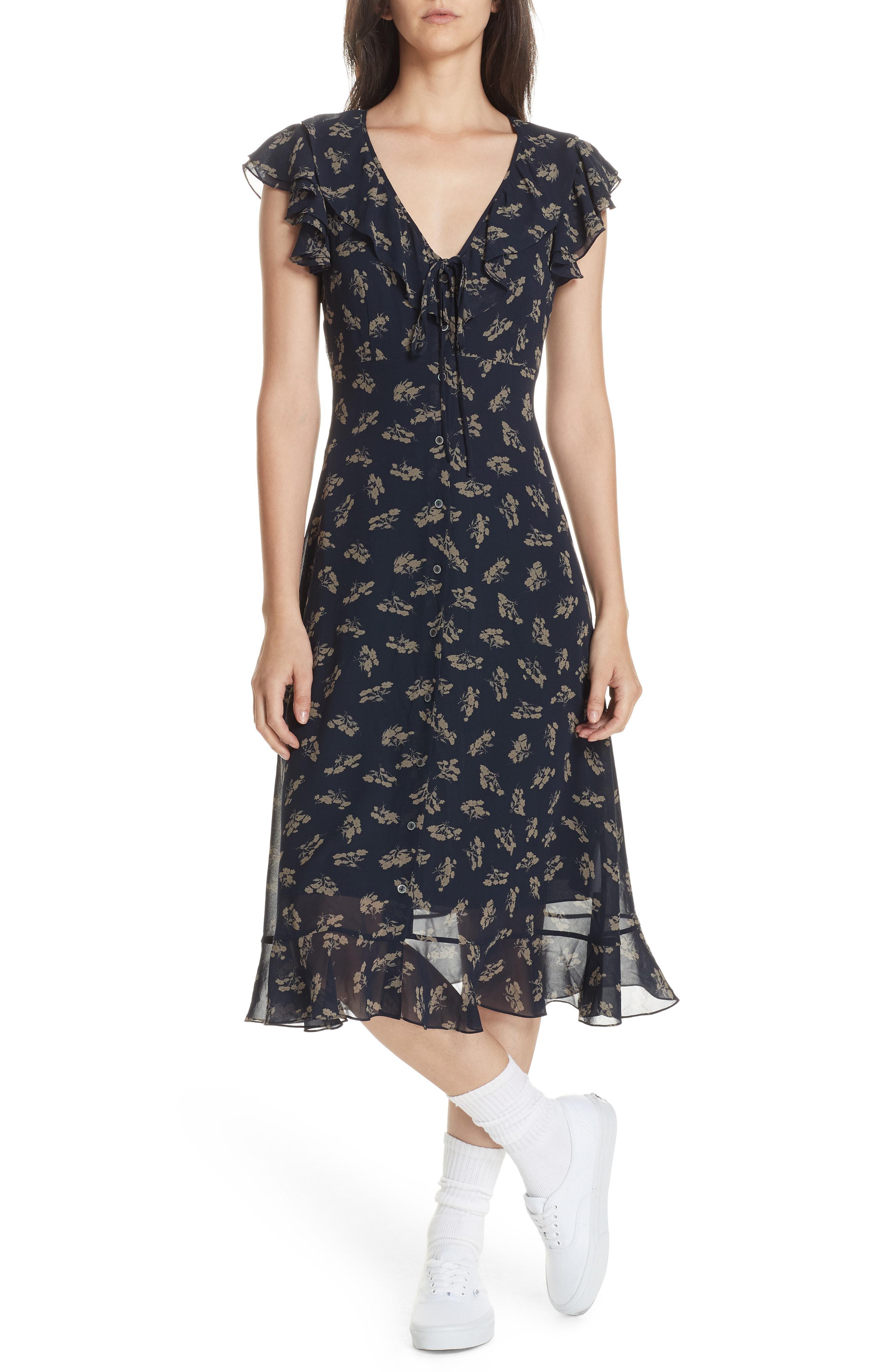 Polo Ralph Lauren Chiffon Ruffled Floral Midi Dress in Black - Lyst
