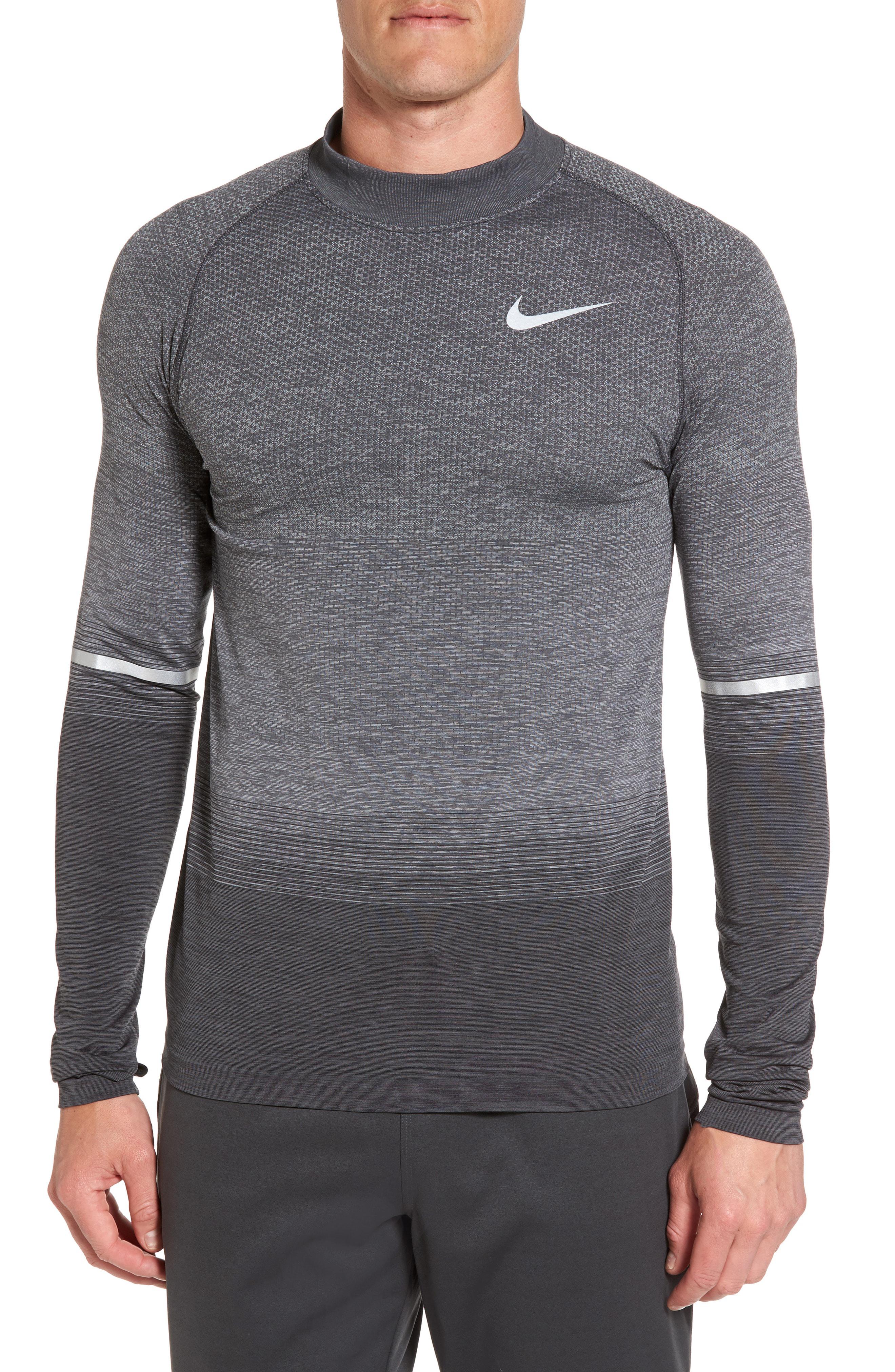 Download Nike Dry Running Mock Neck Long Sleeve T-shirt in Gray for ...