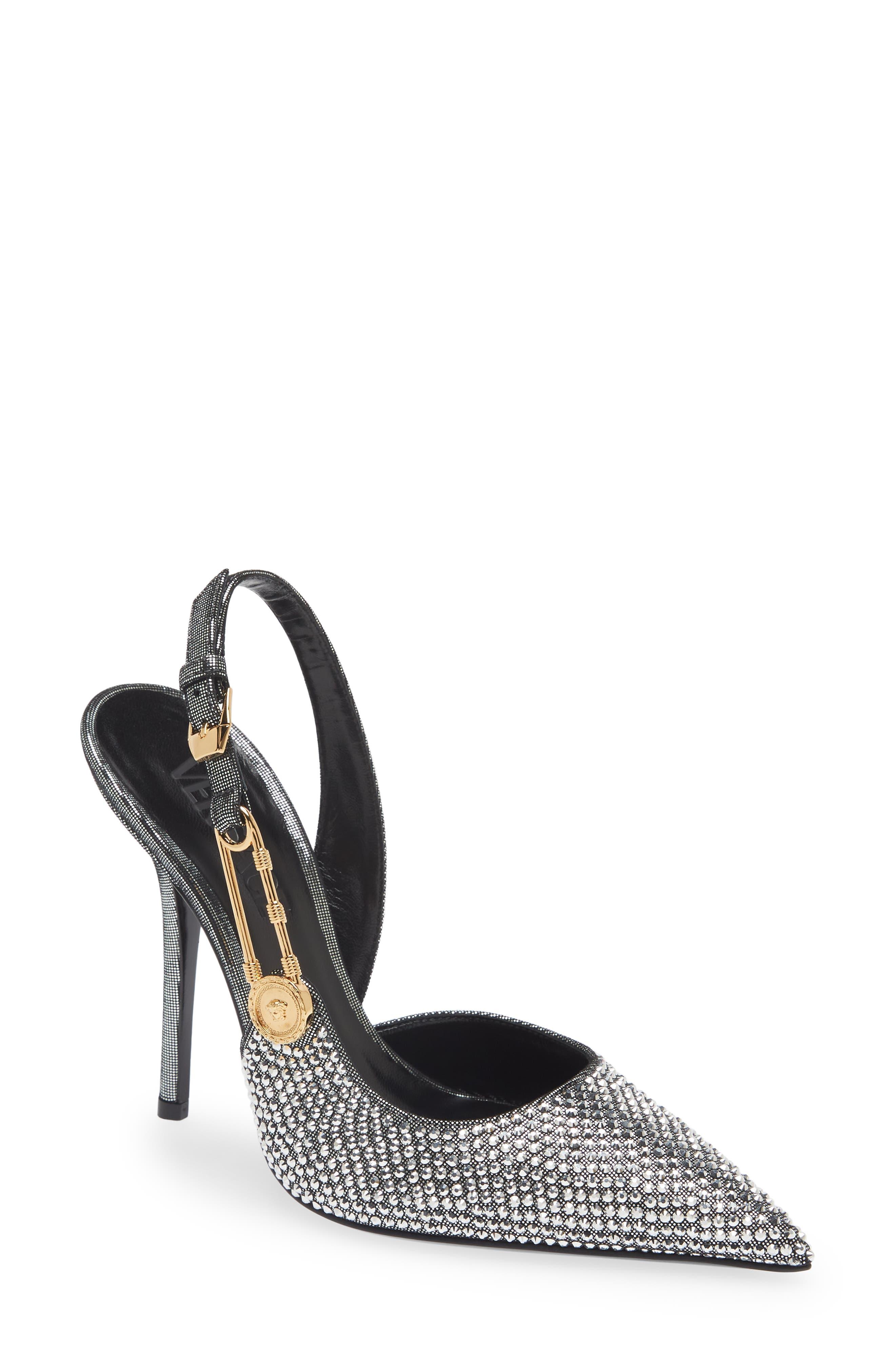 Versace Safety Pin Crystal Slingback Pump in White | Lyst