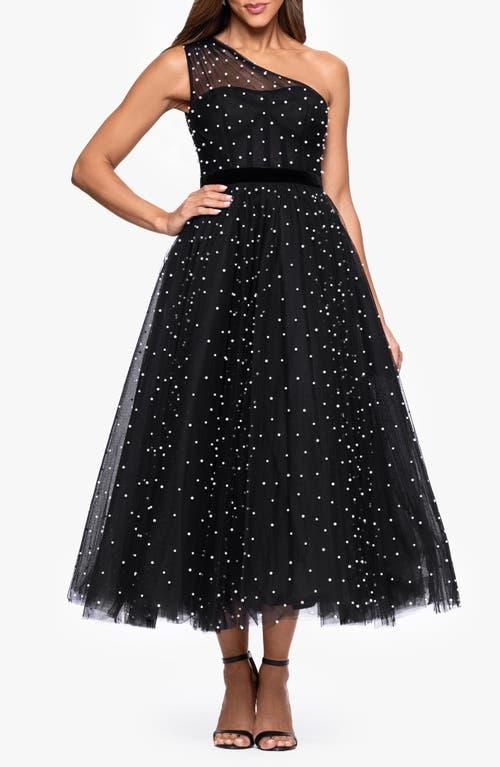 Betsy & Adam Faux Pearl One-Shoulder Tulle Cocktail Dress in Black | Lyst