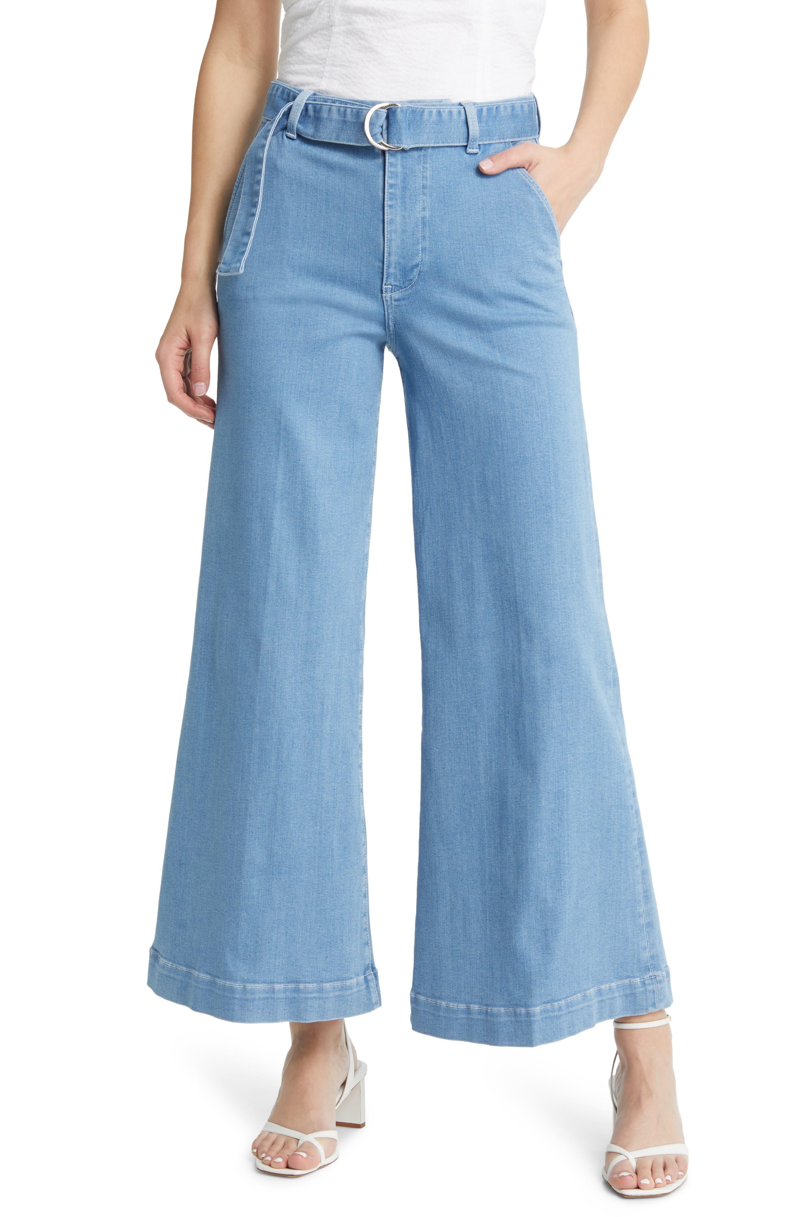 FRAME Le Palazzo Belted Jeans in Blue | Lyst