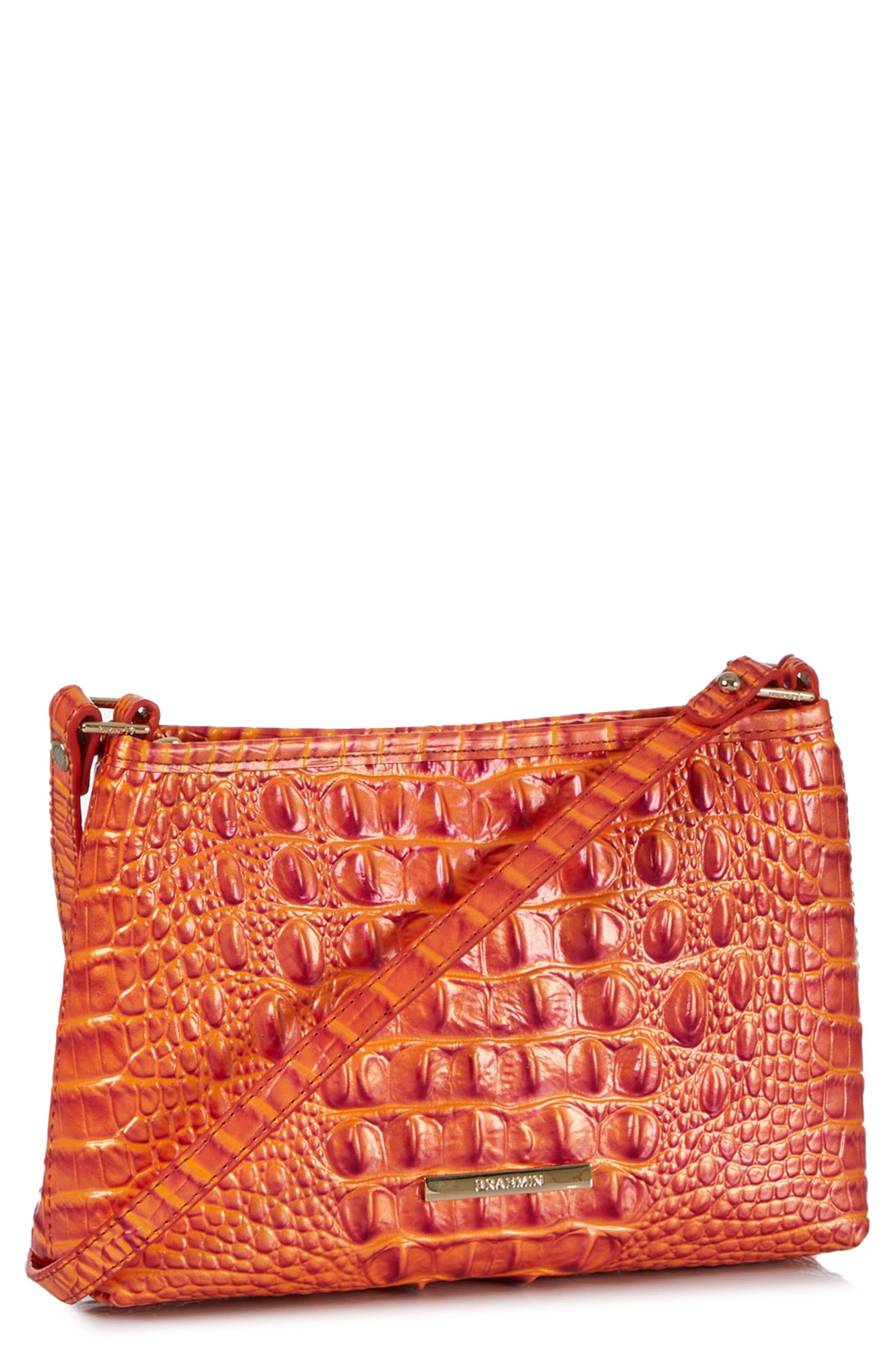 Brahmin Lorelei Croc Embossed Leather Shoulder Bag in Red