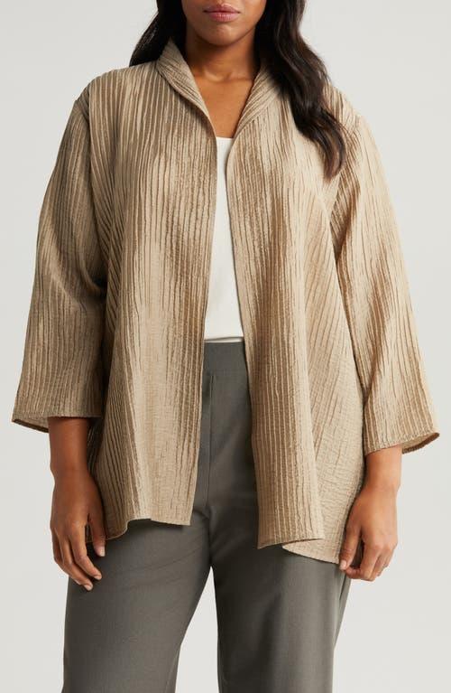 Eileen Fisher Textured High Collar Open Jacket in Natural Lyst