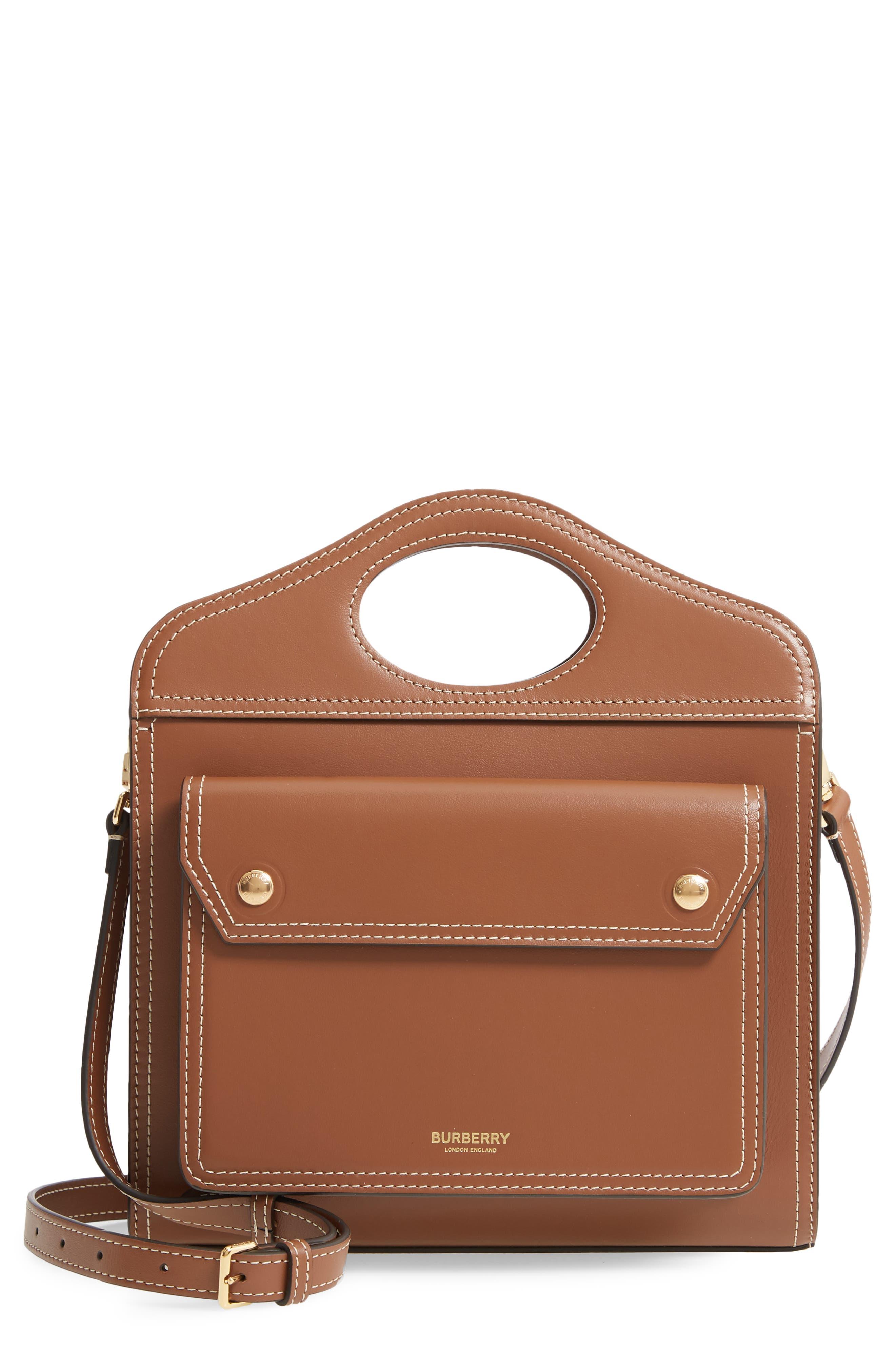 Burberry Mini Topstitched Leather Pocket Bag in Brown | Lyst