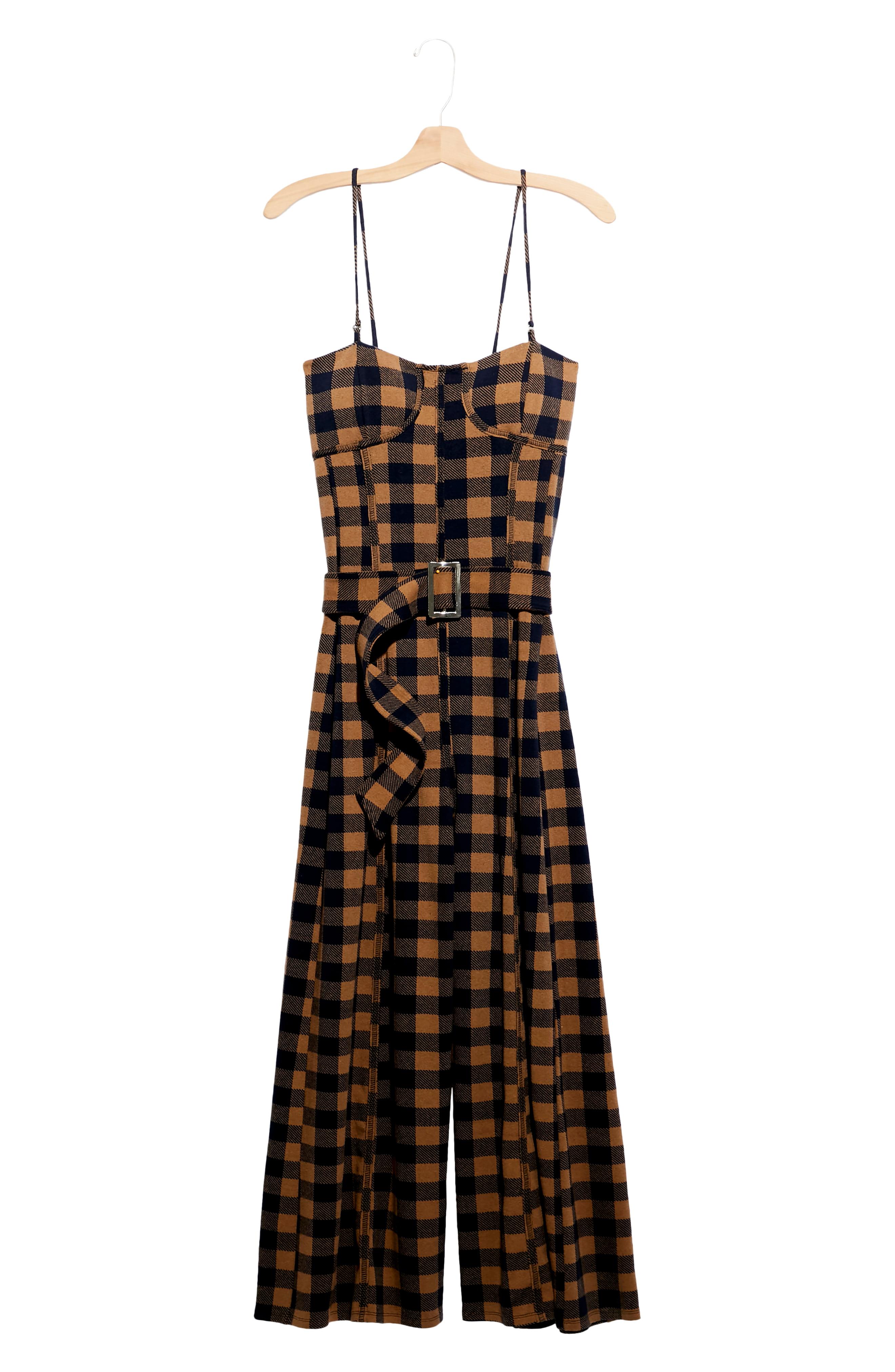 Free People Hold Me Tight Plaid Jumpsuit in Black | Lyst