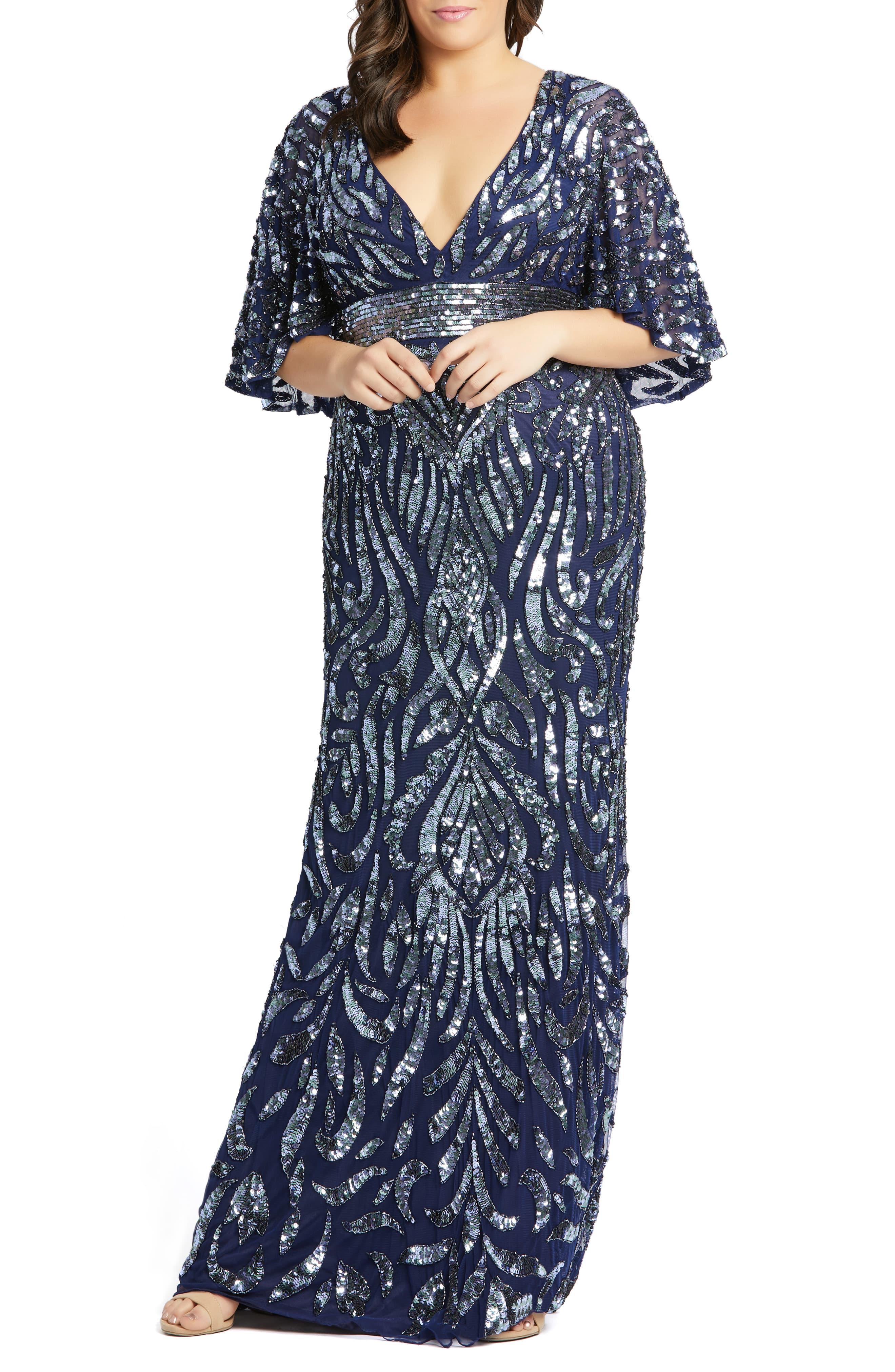 mac duggal blue sequin gown