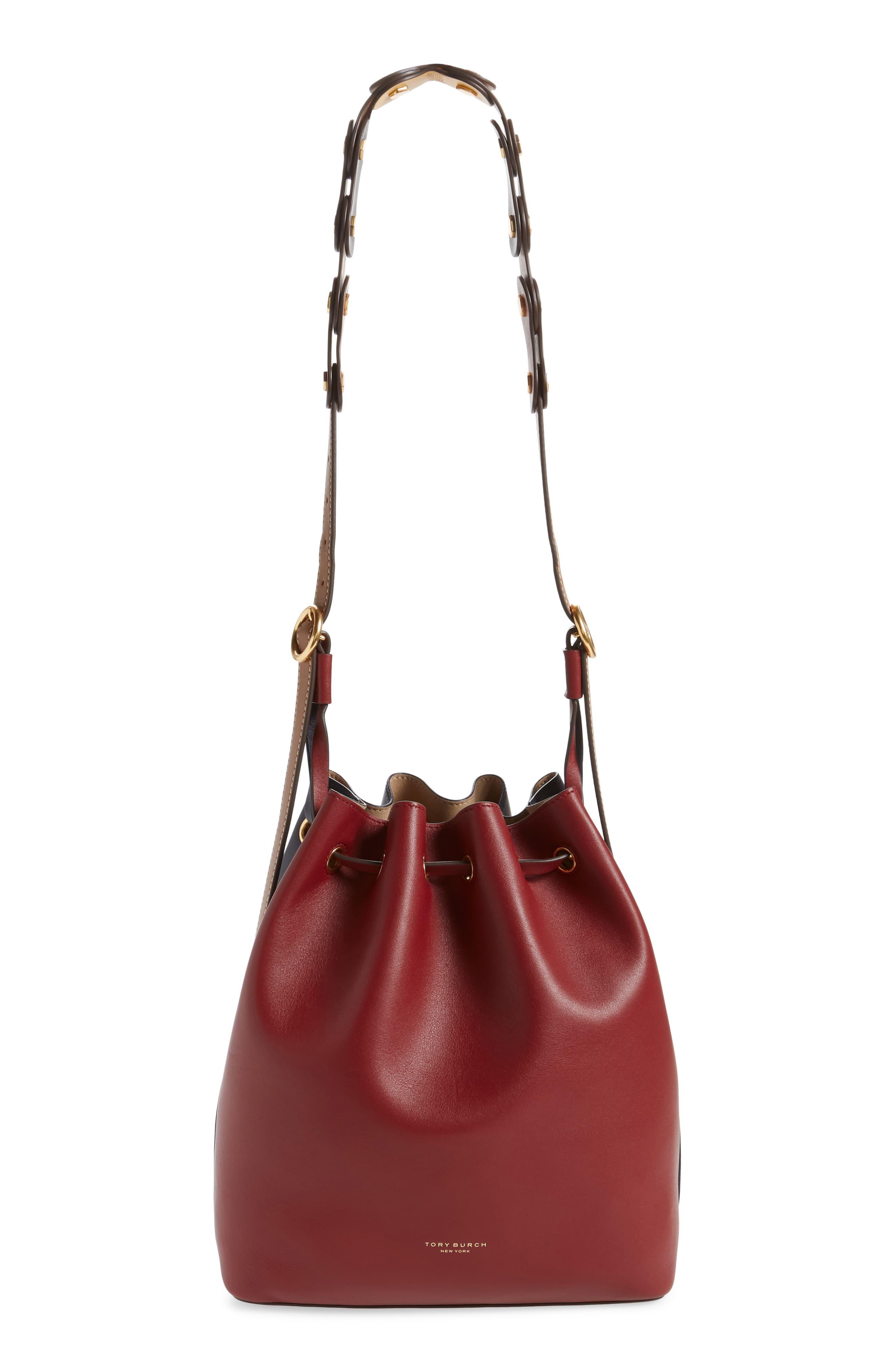 tory burch red bucket bag