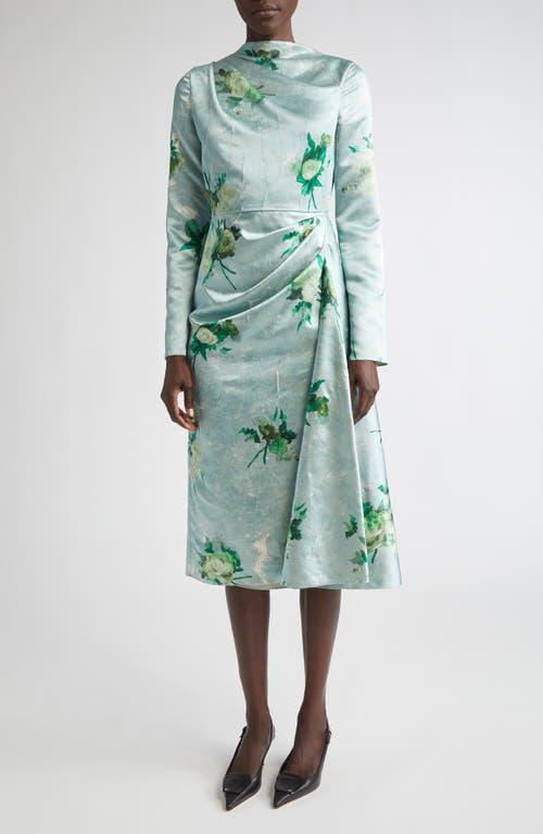 Erdem Abstract Rose Print Draped Long Sleeve Satin Midi Dress in Green | Lyst Erdem Abstract Rose Print Draped Long Sleeve Satin Midi Dress in Green | Lyst