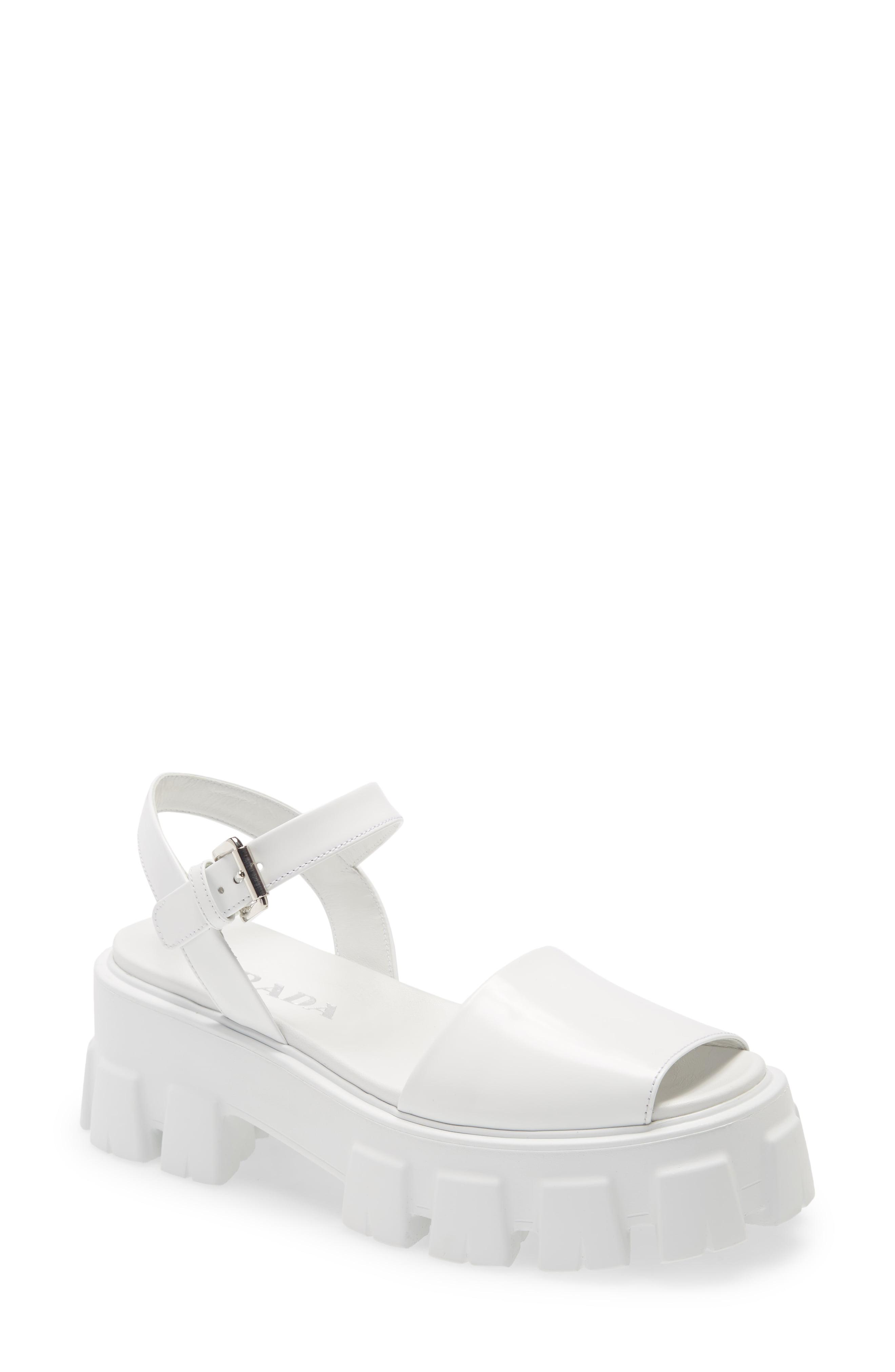 Prada Monolith Lug Sole Sandal in White - Lyst