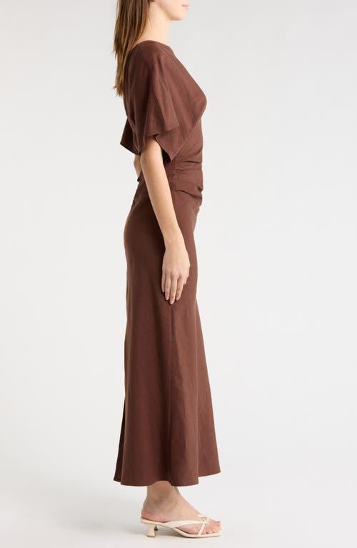 STAUD Amelie Ruched Waist Linen Blend Dress in Brown | Lyst