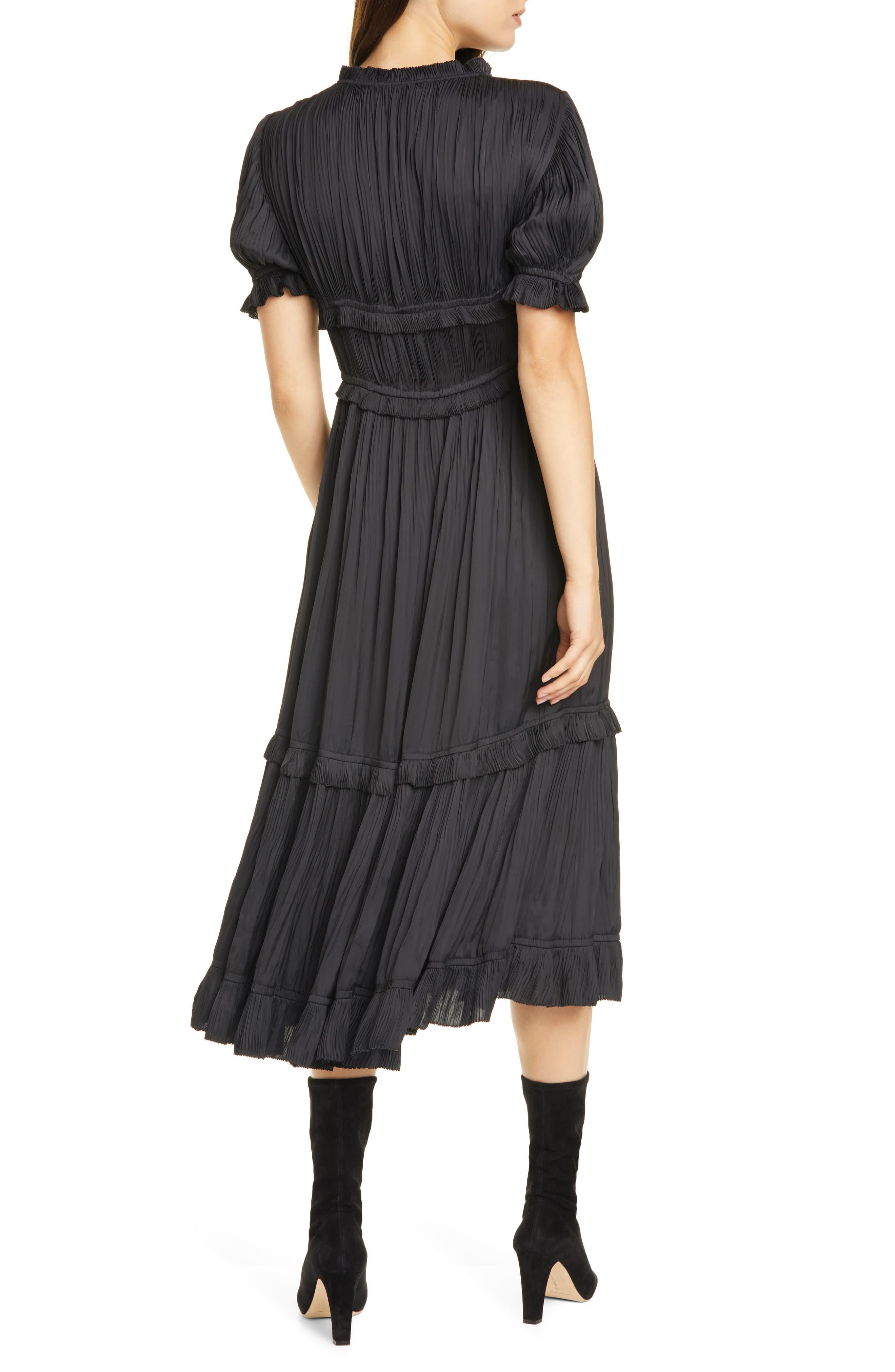 Polo Ralph Lauren Jaclyn Plissè Satin Midi Dress in Black - Lyst