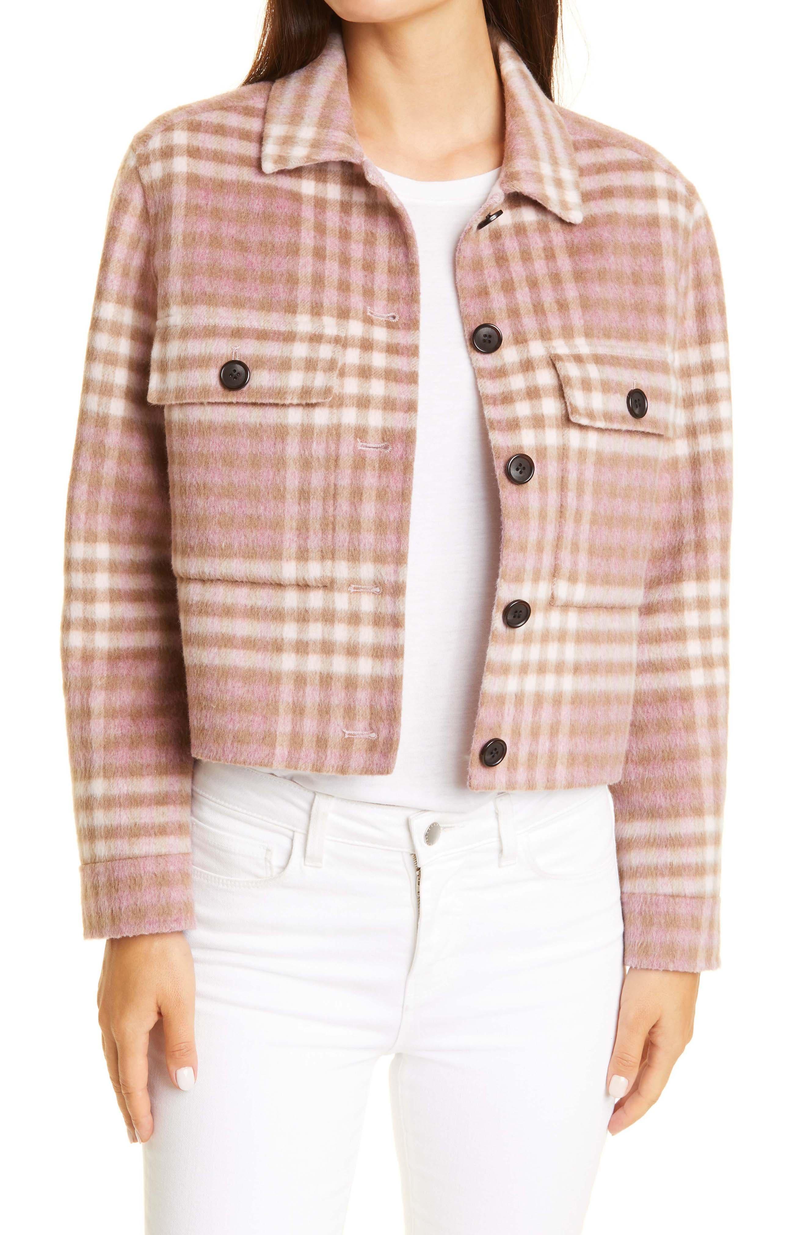 Rails Steffi Plaid Wool Blend Trucker Jacket In Mauve Ivory Sepia At
