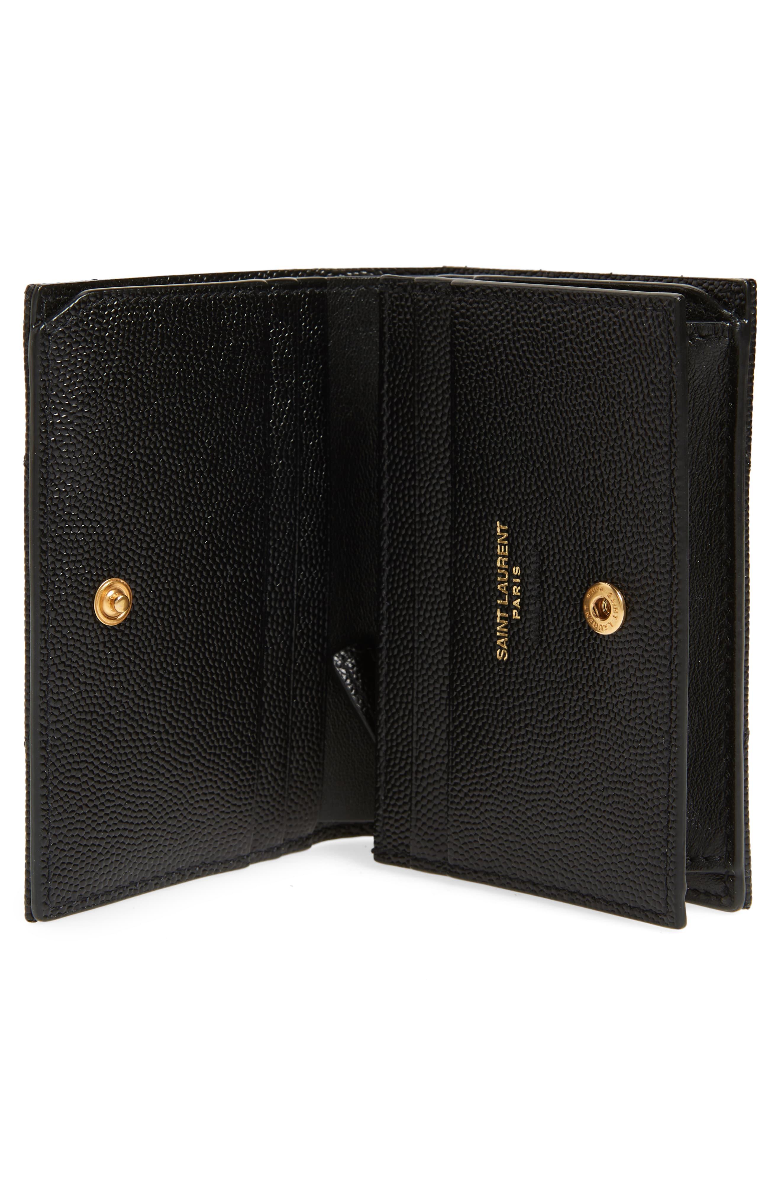Saint Laurent Monogram Quilted Leather Leather Flap Card Case in Black