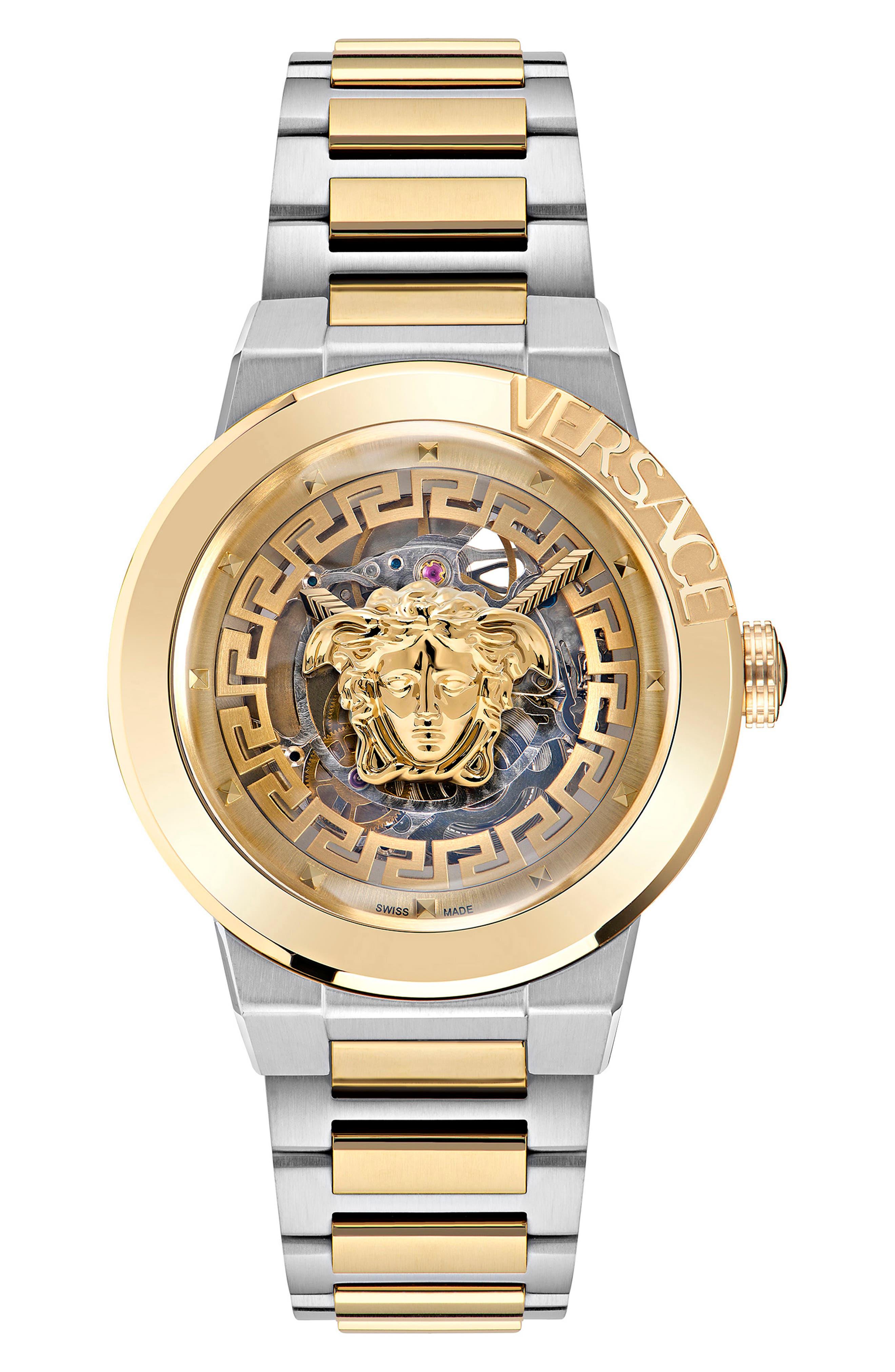 Versace Medusa Infinite Skeleton Dial Bracelet Watch in Metallic for
