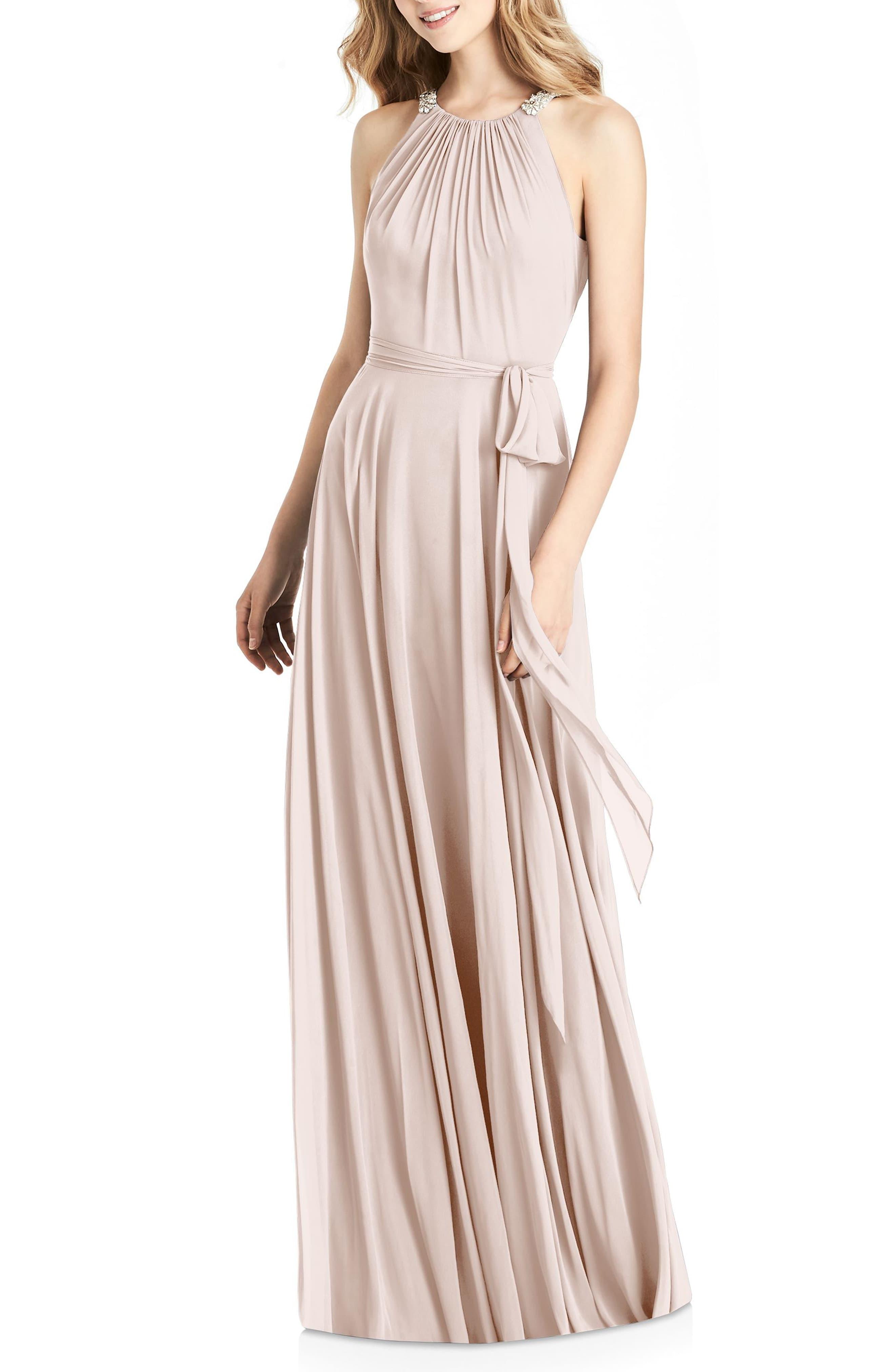 Jenny Packham Beaded Strap Chiffon Gown, Pink Lyst