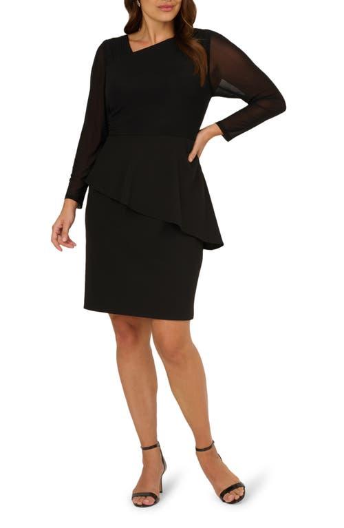 open lace back dress Ruffle Long Sleeve Crepe Dress in Black