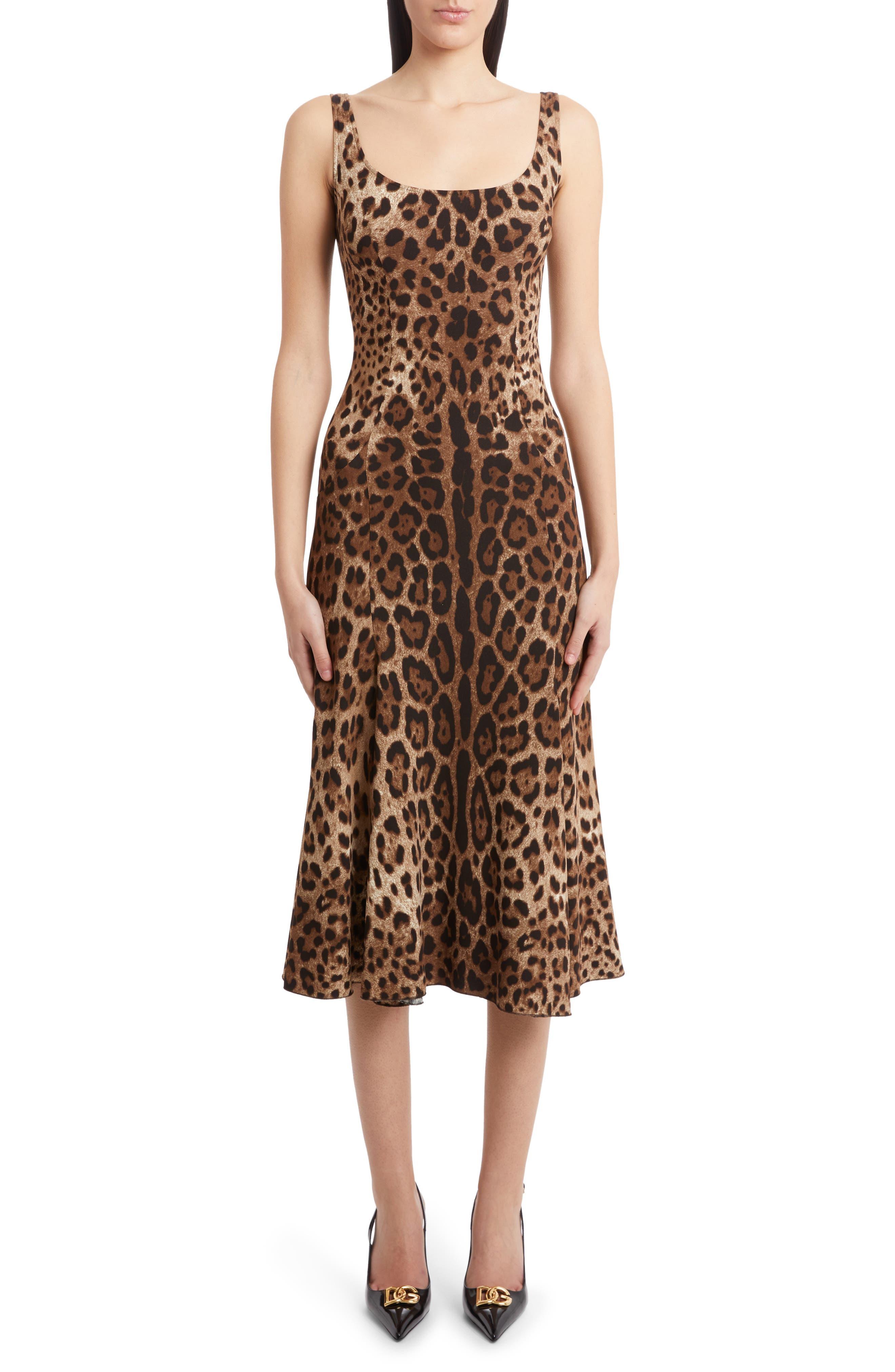 Dolce And Gabbana Leopard Print Cady Fit And Flare Dress In Natural Lyst 