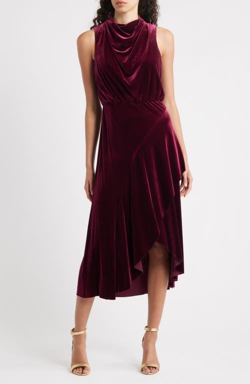 Vince Camuto Cowl Neck High-Low Velvet Midi Dress in Red Lyst