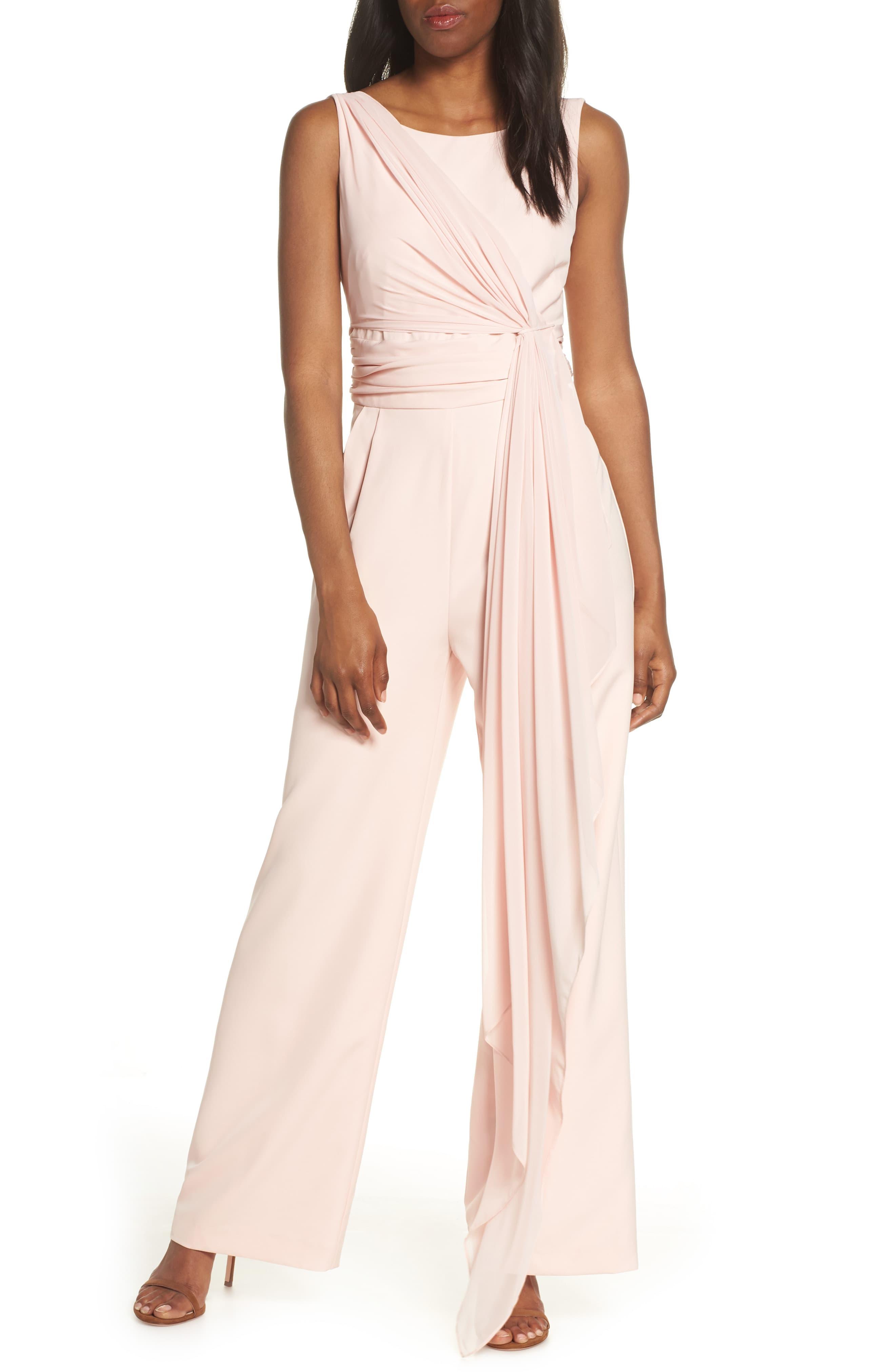 eliza j cascading tie jumpsuit navy