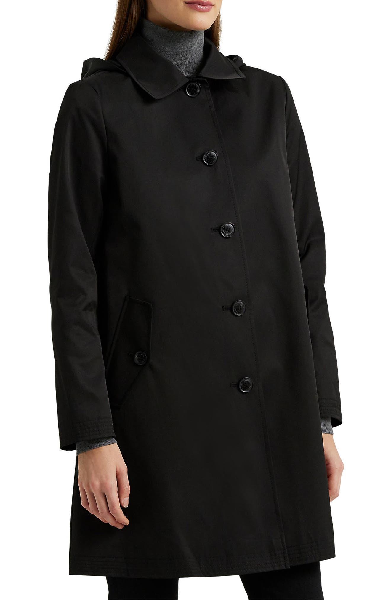 Lauren by Ralph Lauren Balmacaan Hooded Raincoat in Black | Lyst