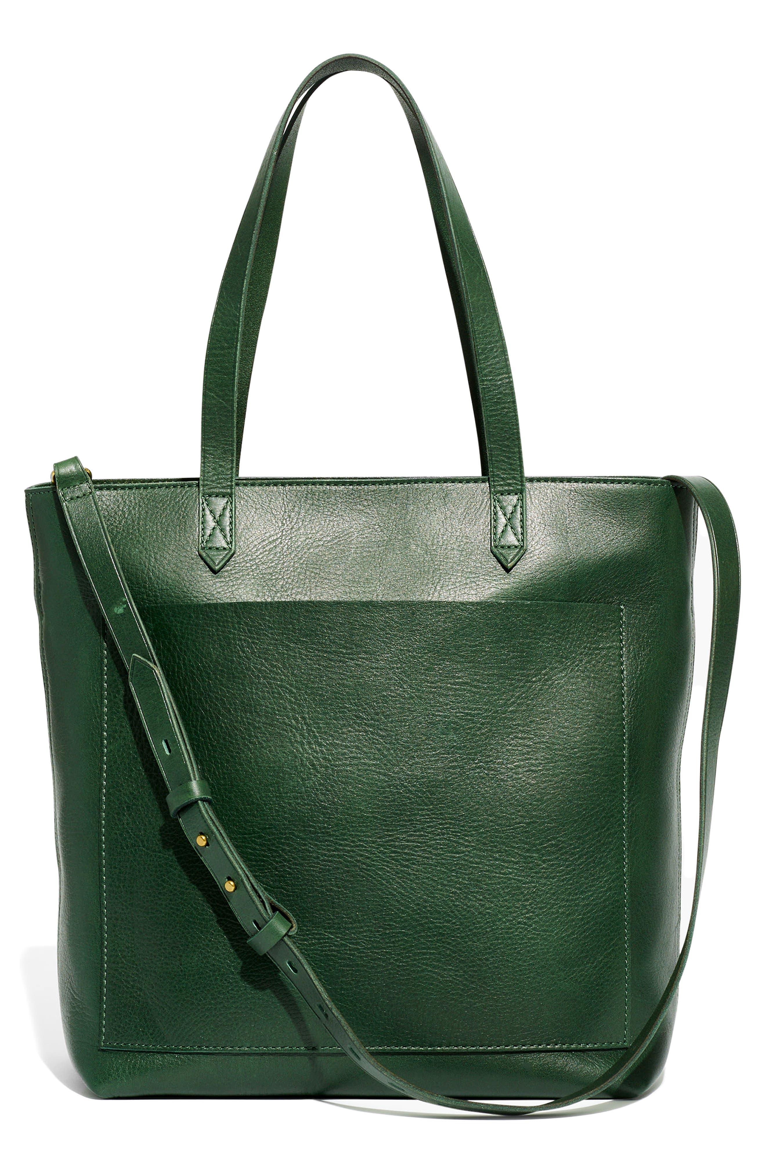 Madewell The Zip-top Medium Transport Leather Tote in Green | Lyst