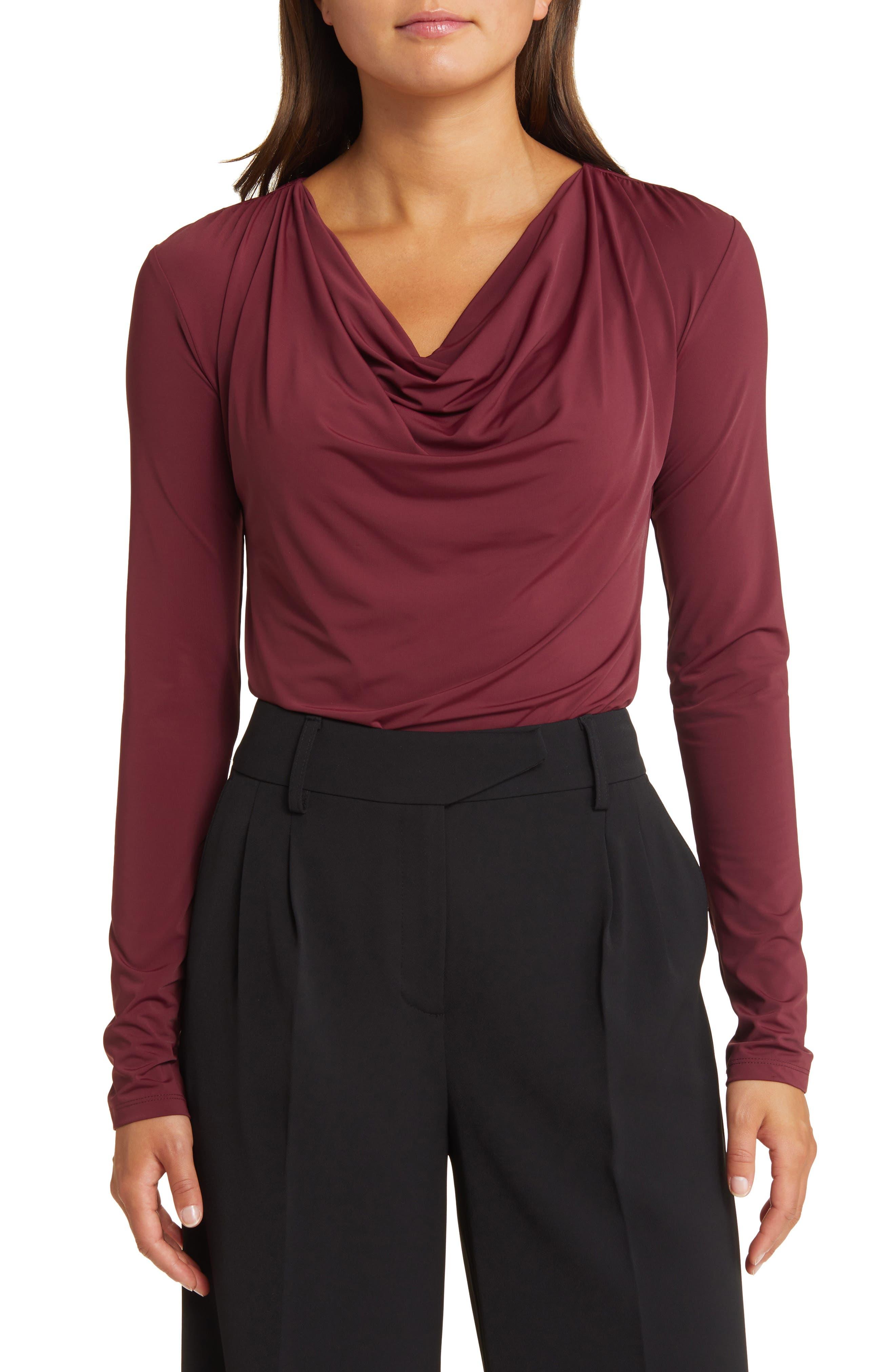 Open Edit Cowl Neck Long Sleeve Crop Top in Red Lyst