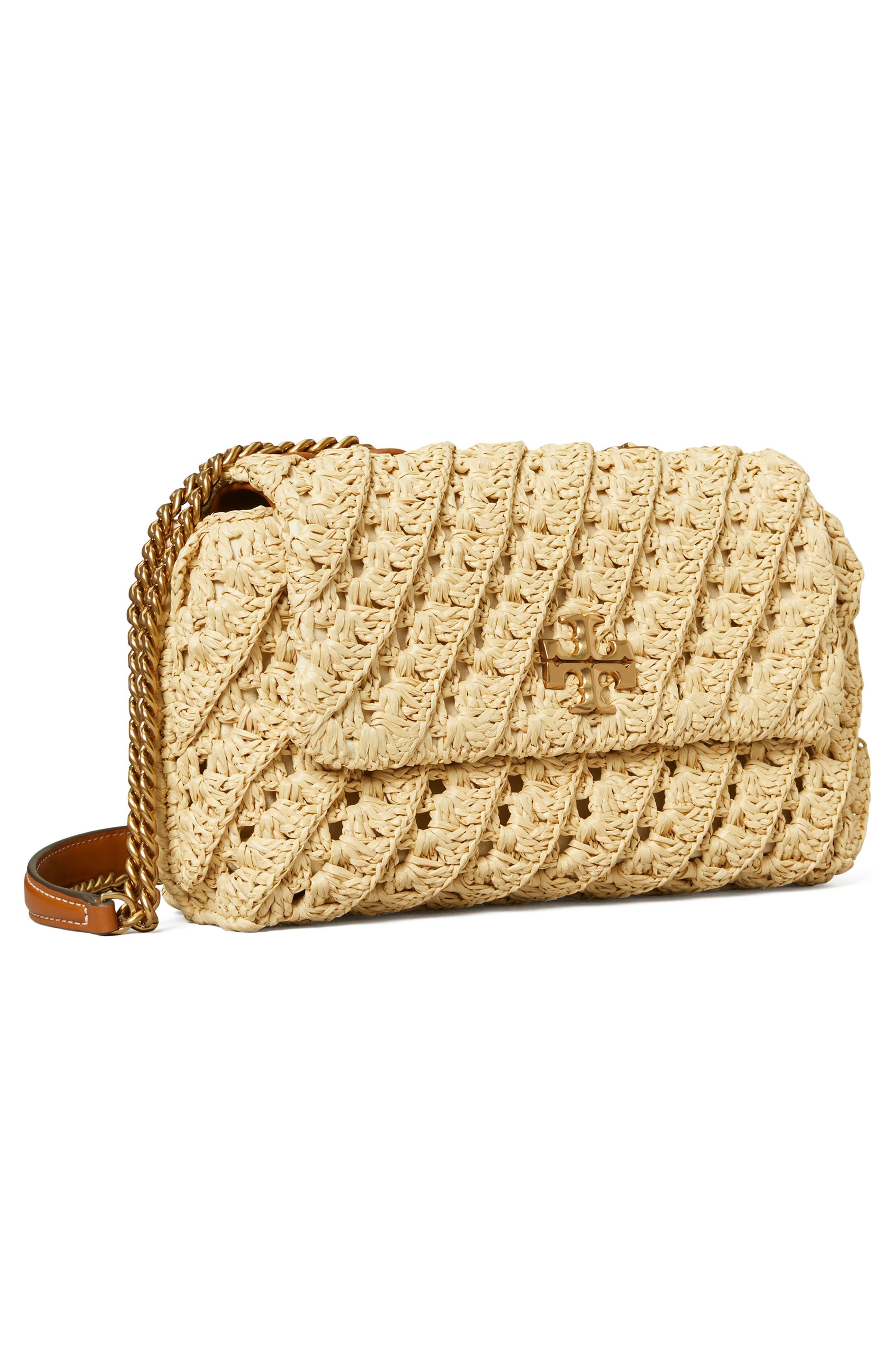 Tory Burch Small Kira Raffia Crochet Convertible Shoulder Bag in Metallic |  Lyst