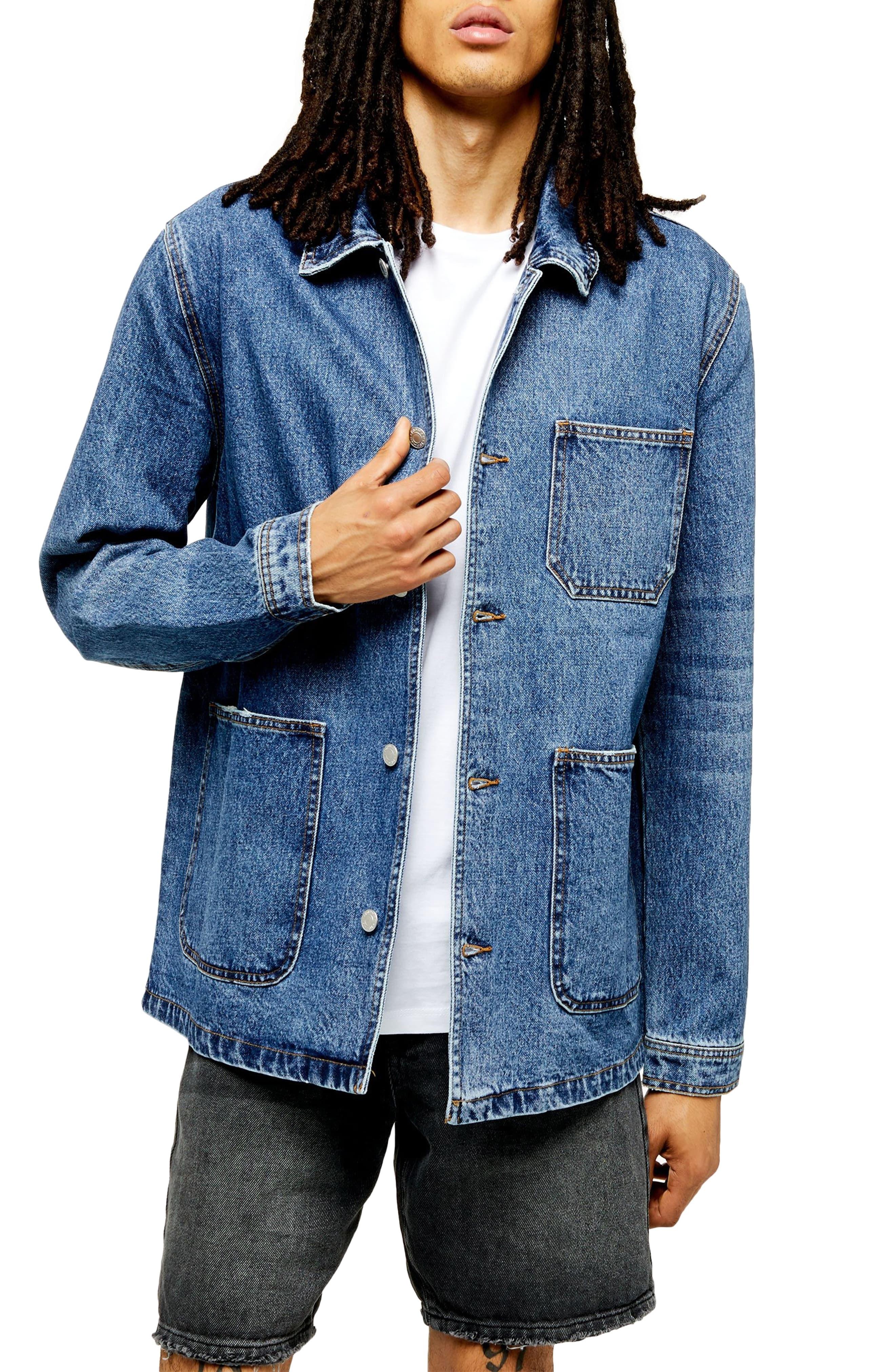 TOPMAN Denim Chore Jacket in Mid Blue (Blue) for Men Lyst