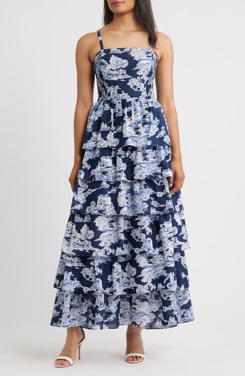 Eliza J Mixed Print Tiered Cotton Maxi Dress in Blue | Lyst