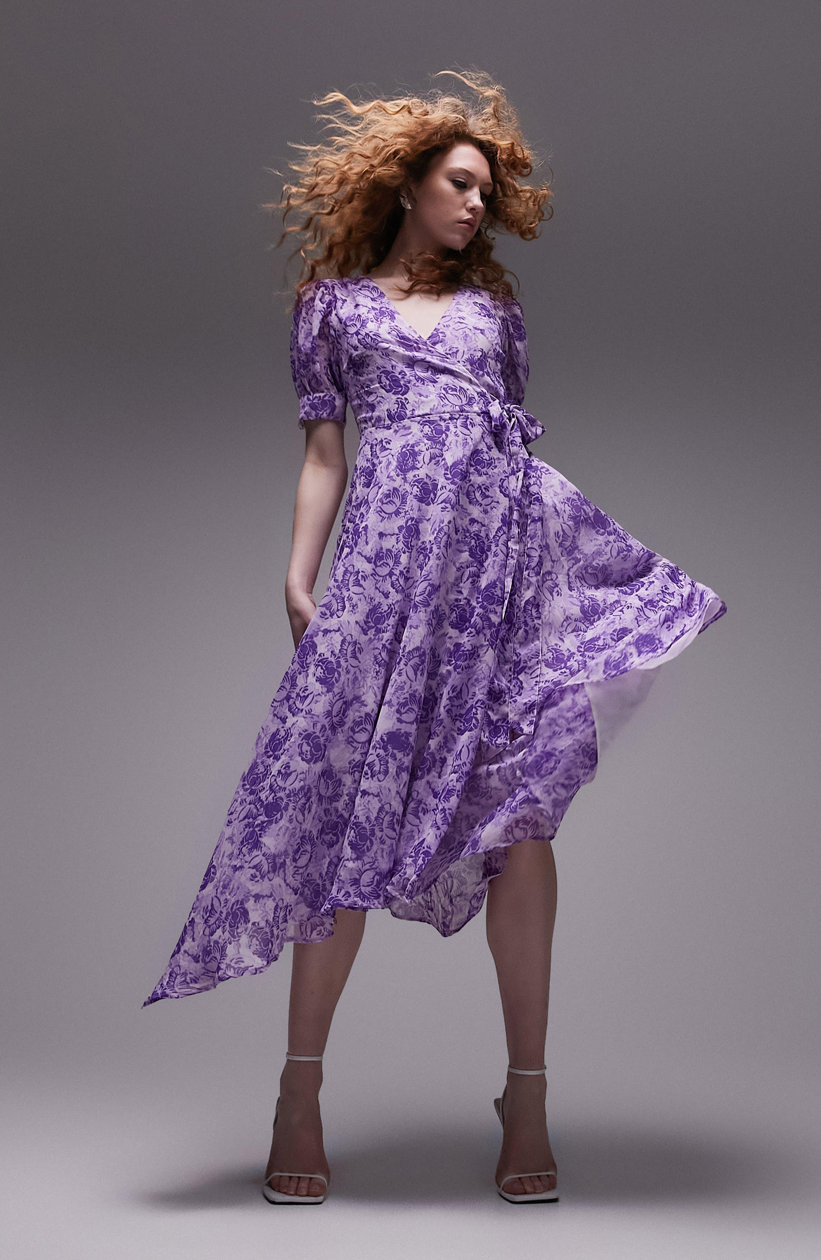 Tegne Kejserlig ørn TOPSHOP Floral Cocktail Wrap Dress in Purple | Lyst