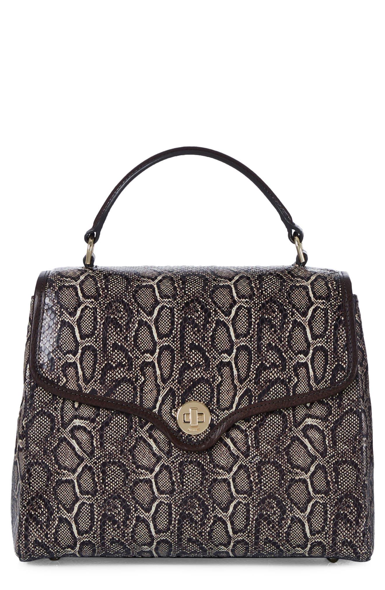Brahmin Rene Croc Embossed Leather Satchel Handbag in Black Lyst
