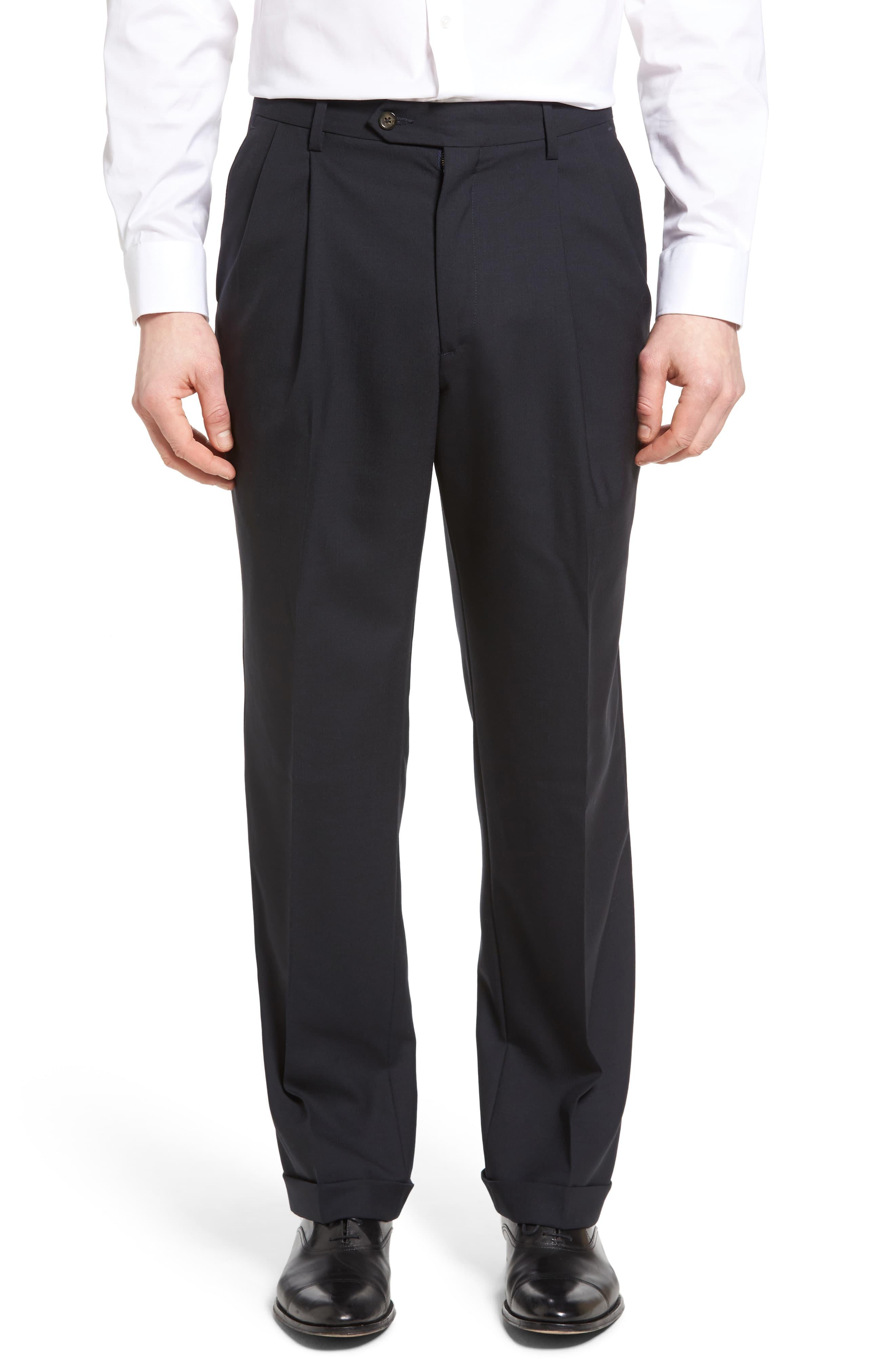 Berle Pleated Solid Wool Trousers in Navy (Blue) for Men - Lyst