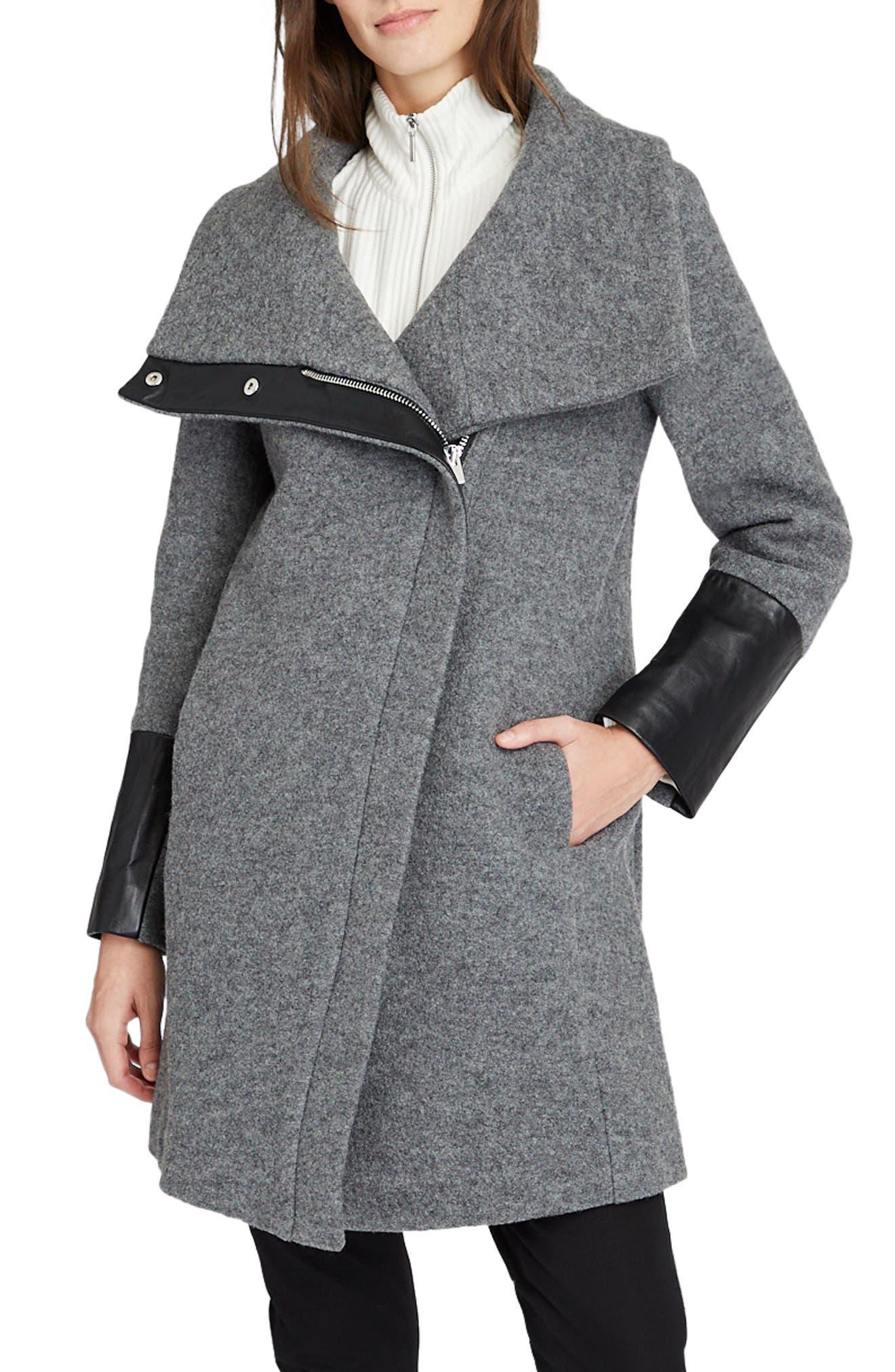 Club Monaco Halli Wool & Leather Coat in Gray | Lyst