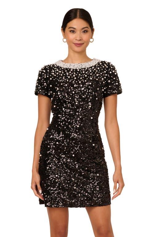 Adrianna Papell Pearl Beaded Mock Neck Jersey Dress Adrianna Papell Women's  Pearl Mock Neck Jersey Dress  Sleeveless Cocktail Dress With Self-Tie  Waist Sleeveless Blouson Dress