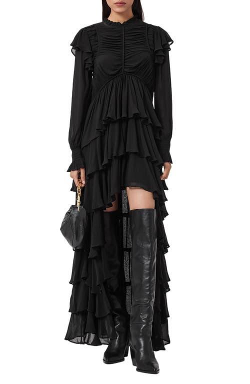 black long sleeve high low dress Lolmot Black Dresses for Women Elegant Lace Long Sleeve Dress High Low Hem Cocktail Party Ball Gown Vintage A-line Dresses